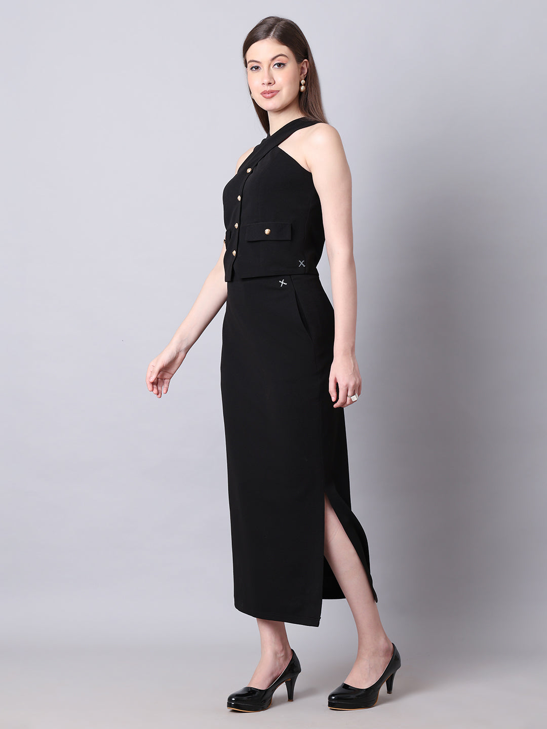 Exude Runway-Ready Long Skirt with Halter Top