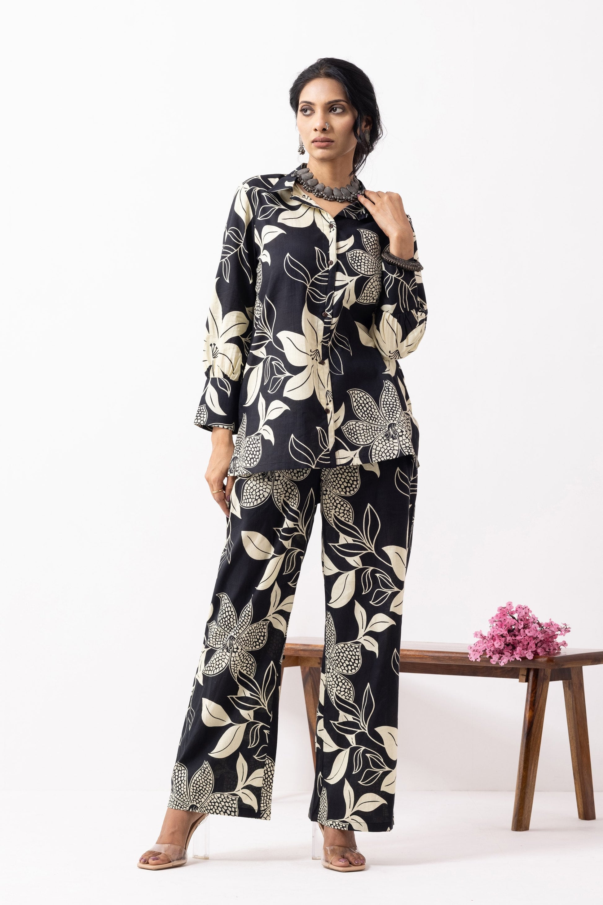 Black Block Printed Caroline Co-ord Set (Set of 2)- IC