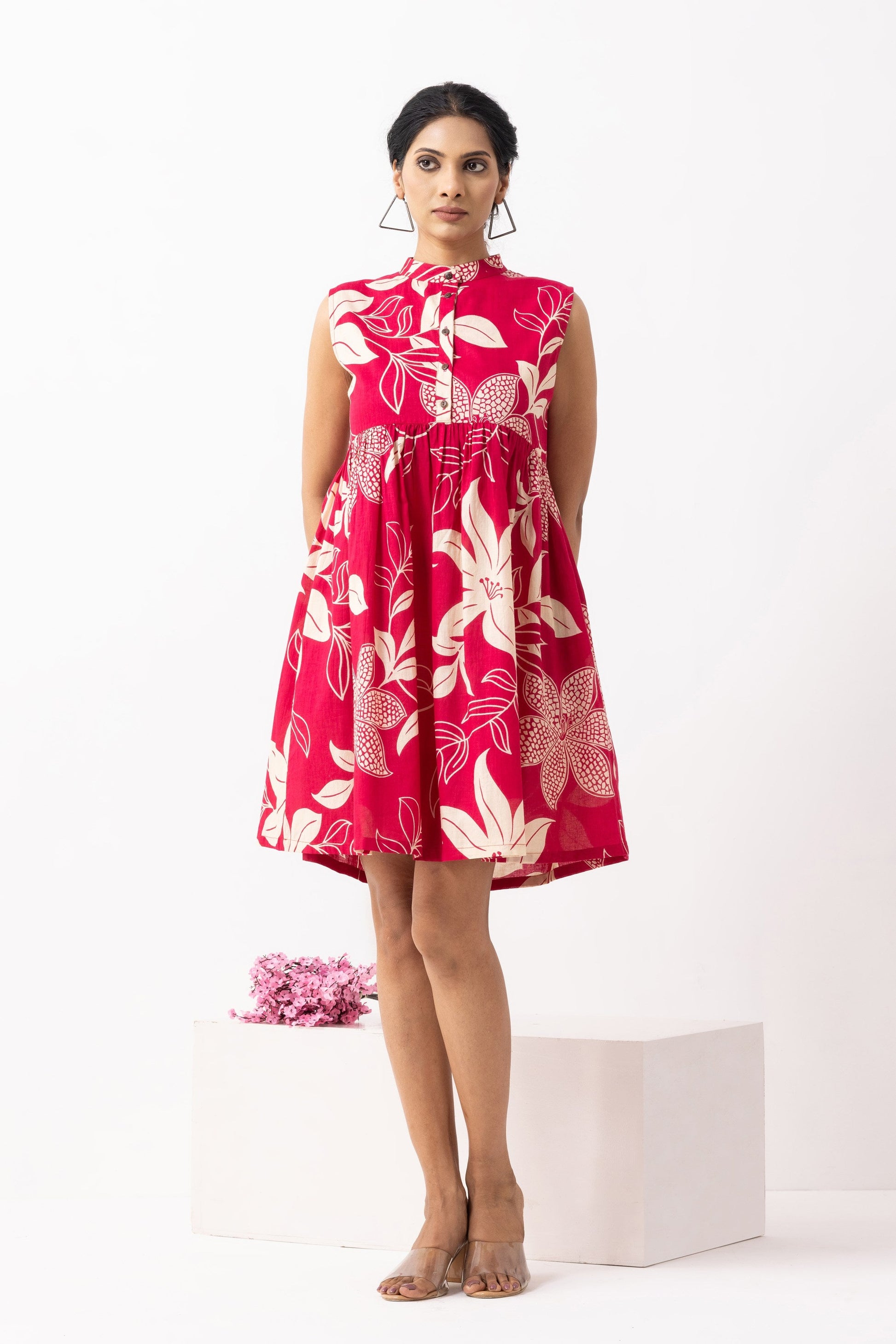 Crimson Red Block Printed Amore Dress- IC