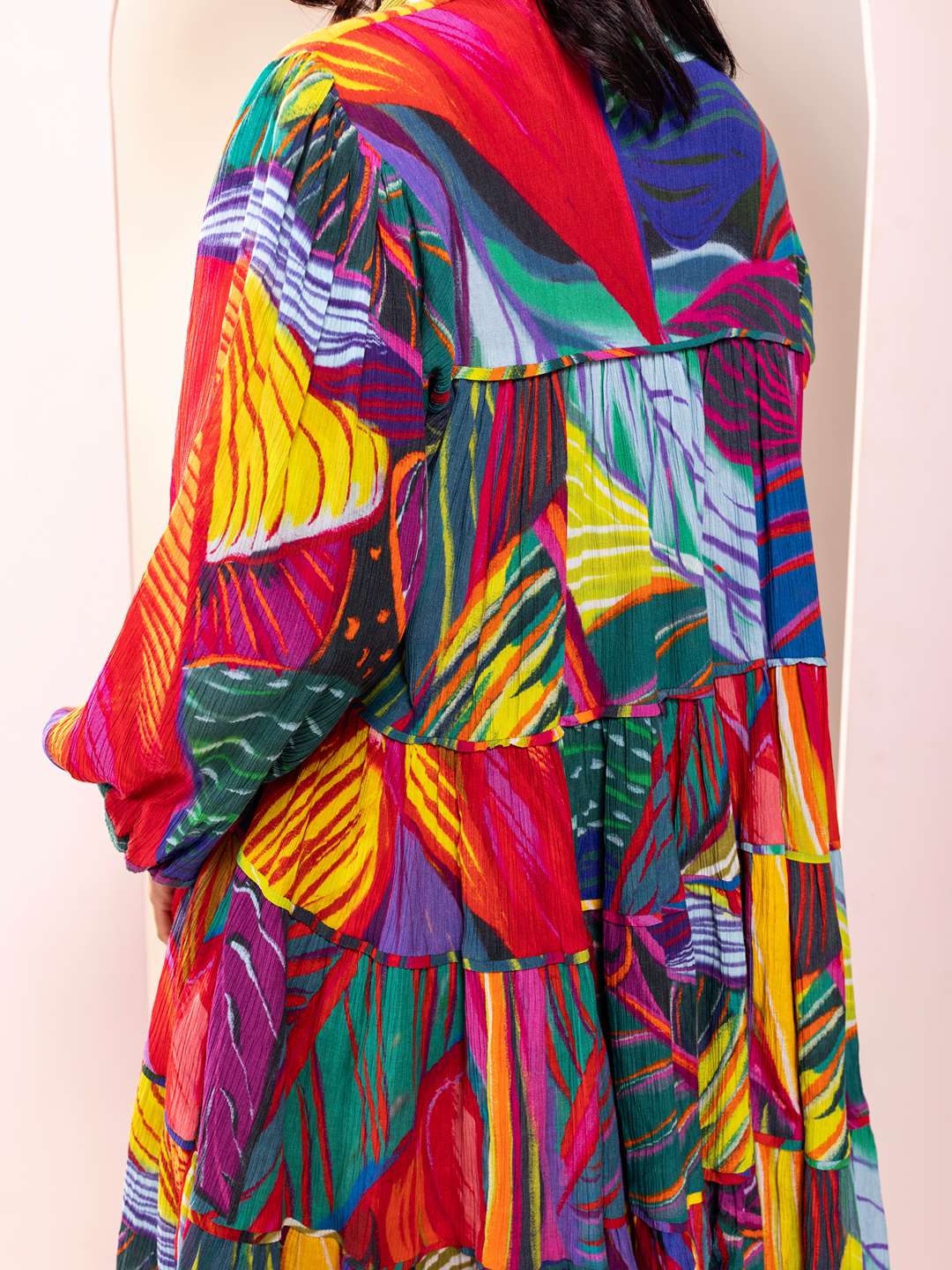 Leafora Printed Tiered Shirt Dress