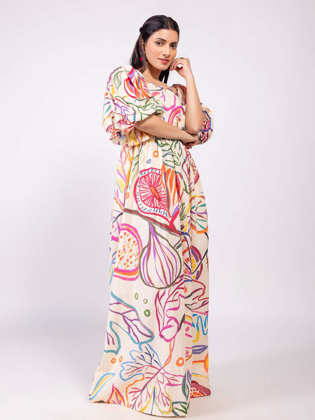 Fig Printed Scallop Maxi Dress