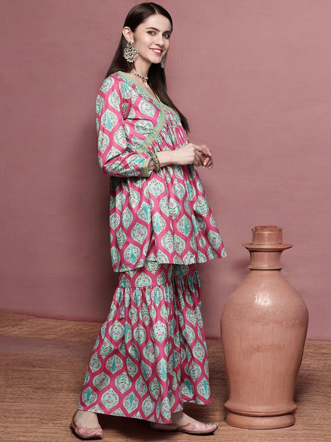 Pink Gotta Patti Velvet Kurta with Palazzos