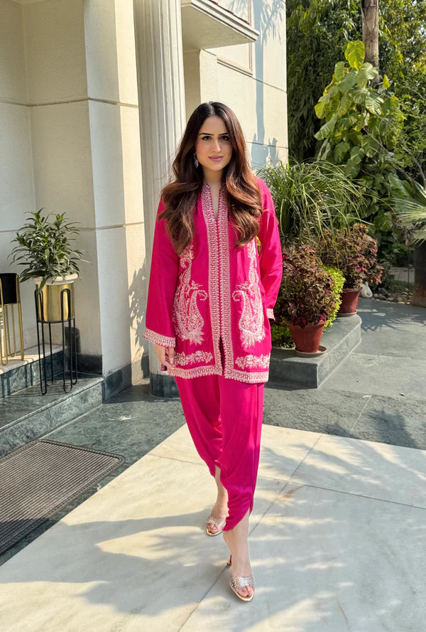 HOT PINK PAISLEY EMBROIDERED DHOTI SET- II