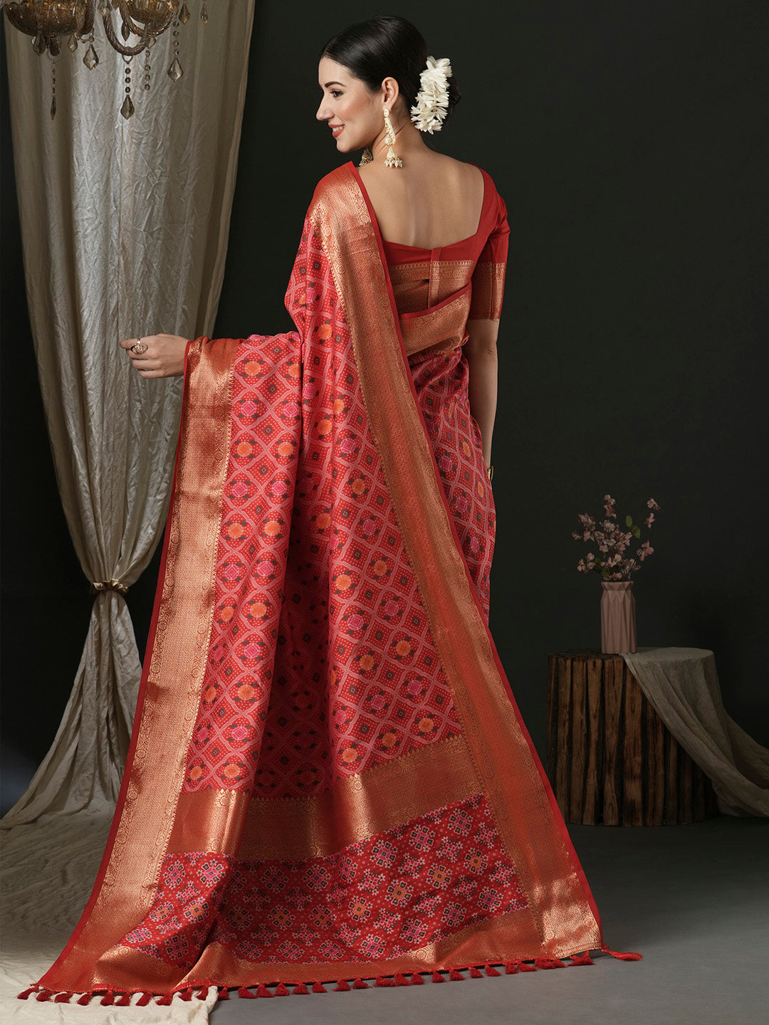 Silk Blend Red Woven Design Designer Saree With Blouse