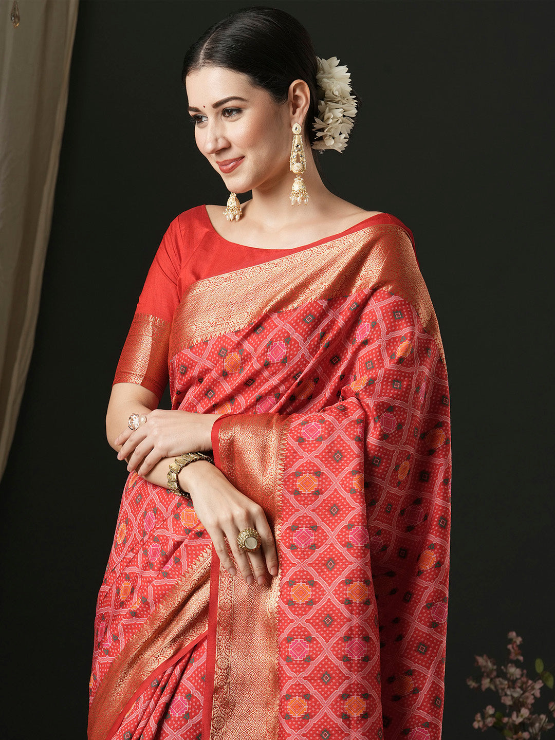 Silk Blend Red Woven Design Designer Saree With Blouse