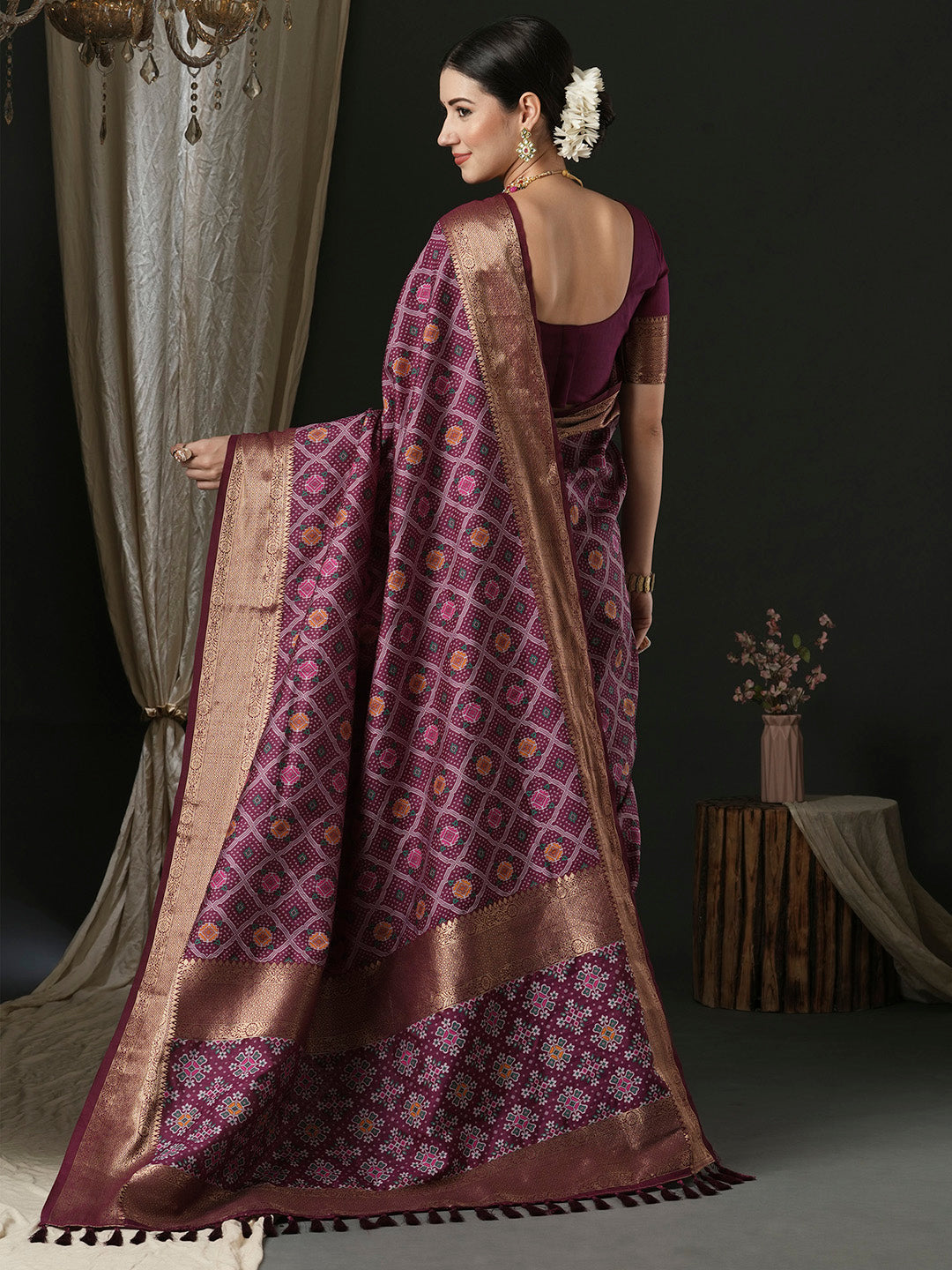 Silk Blend Purple Woven Design Designer Saree With Blouse