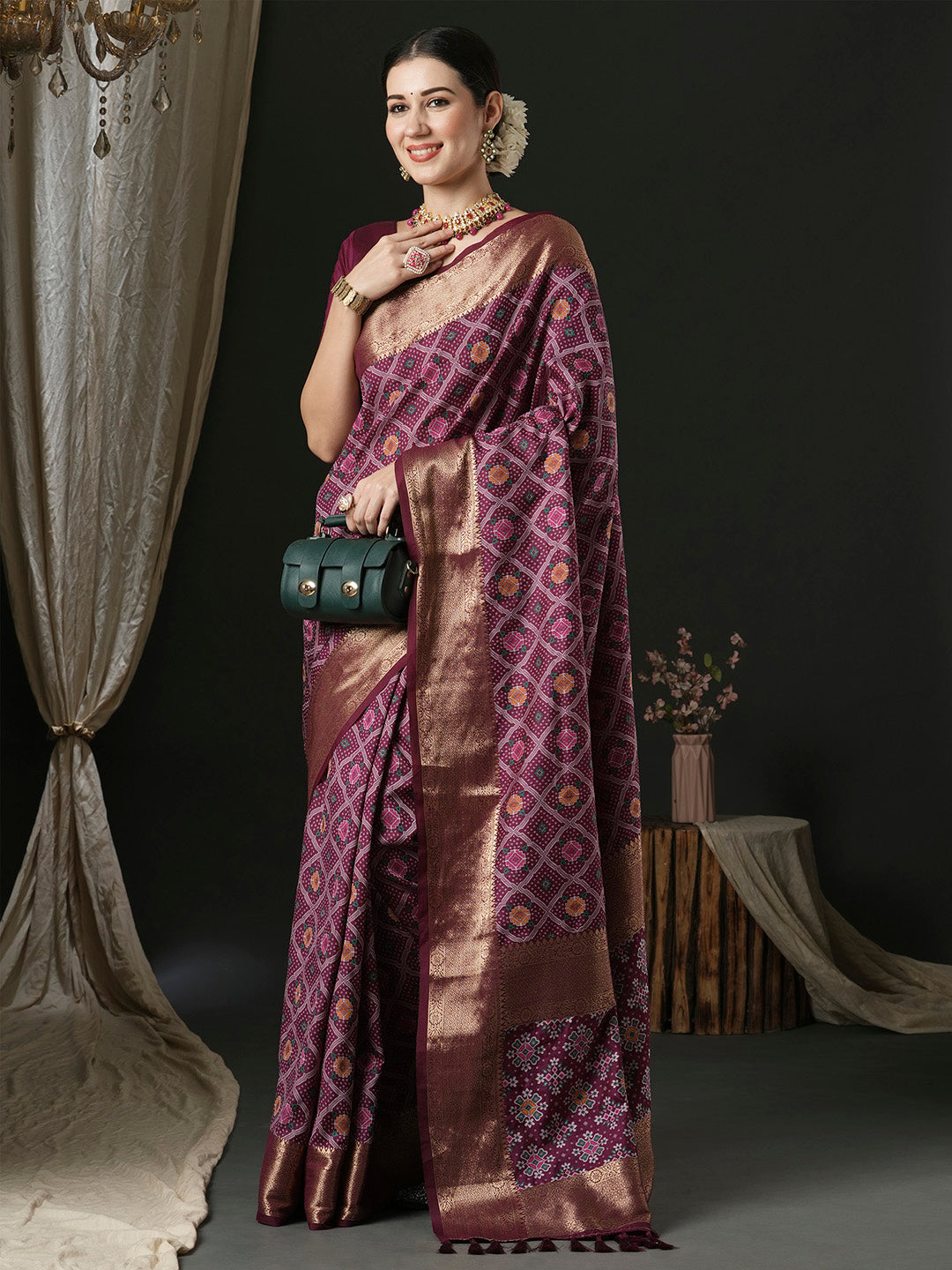 Silk Blend Purple Woven Design Designer Saree With Blouse