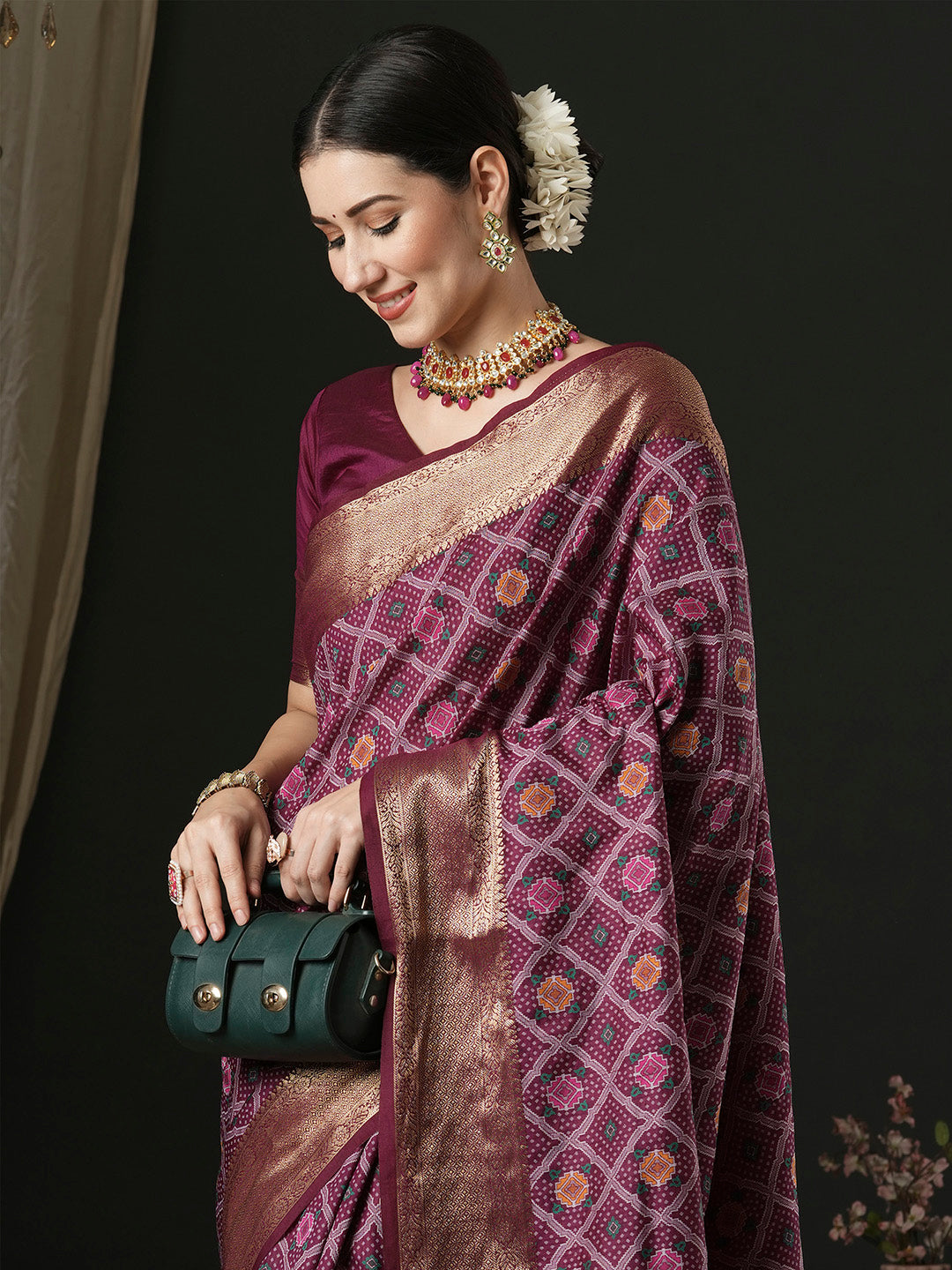 Silk Blend Purple Woven Design Designer Saree With Blouse