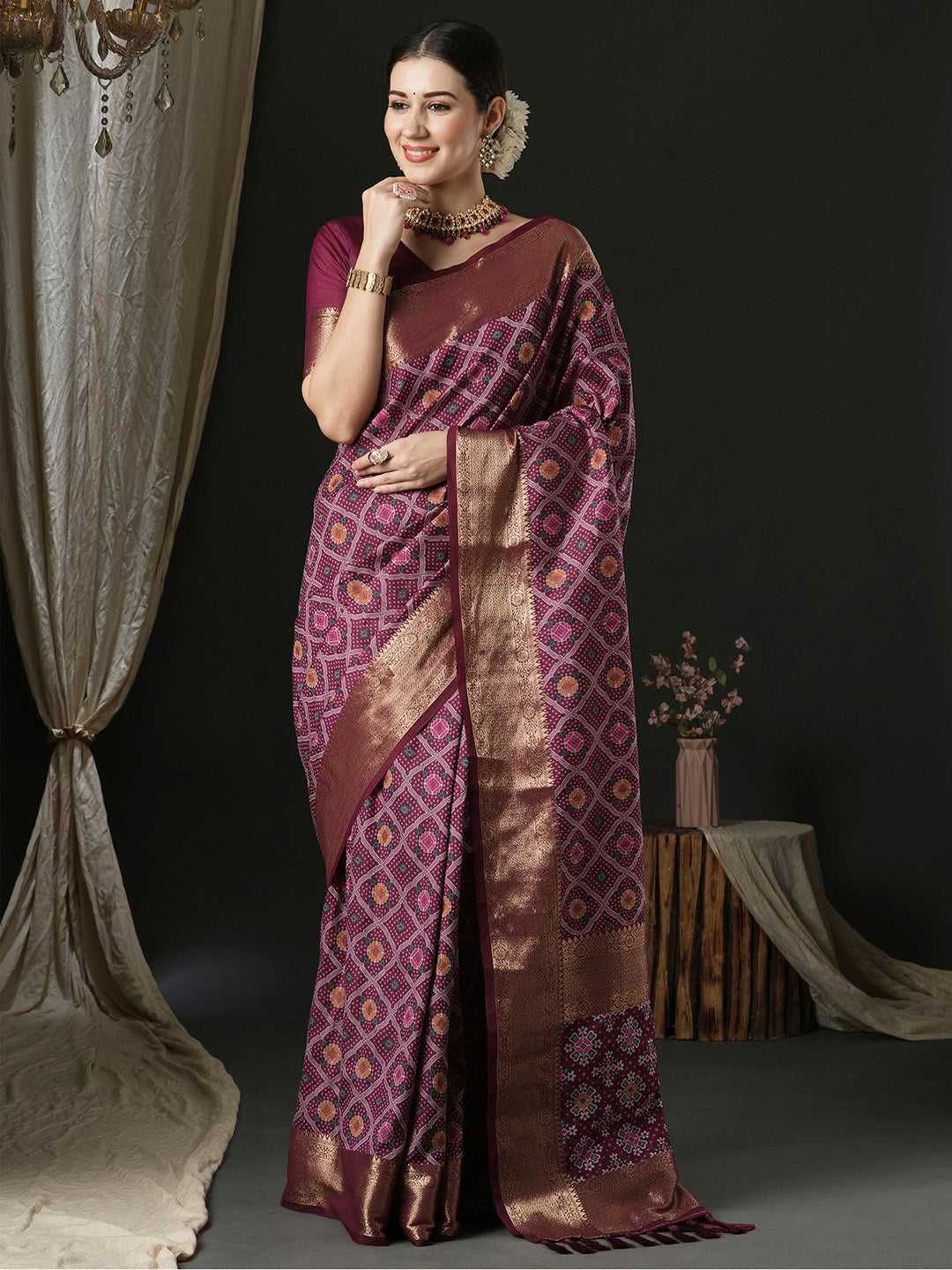 Silk Blend Purple Woven Design Designer Saree With Blouse