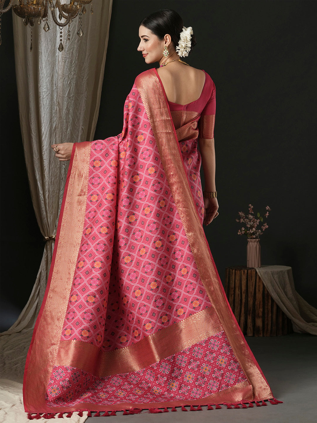 Silk Blend Pink Woven Design Designer Saree With Blouse