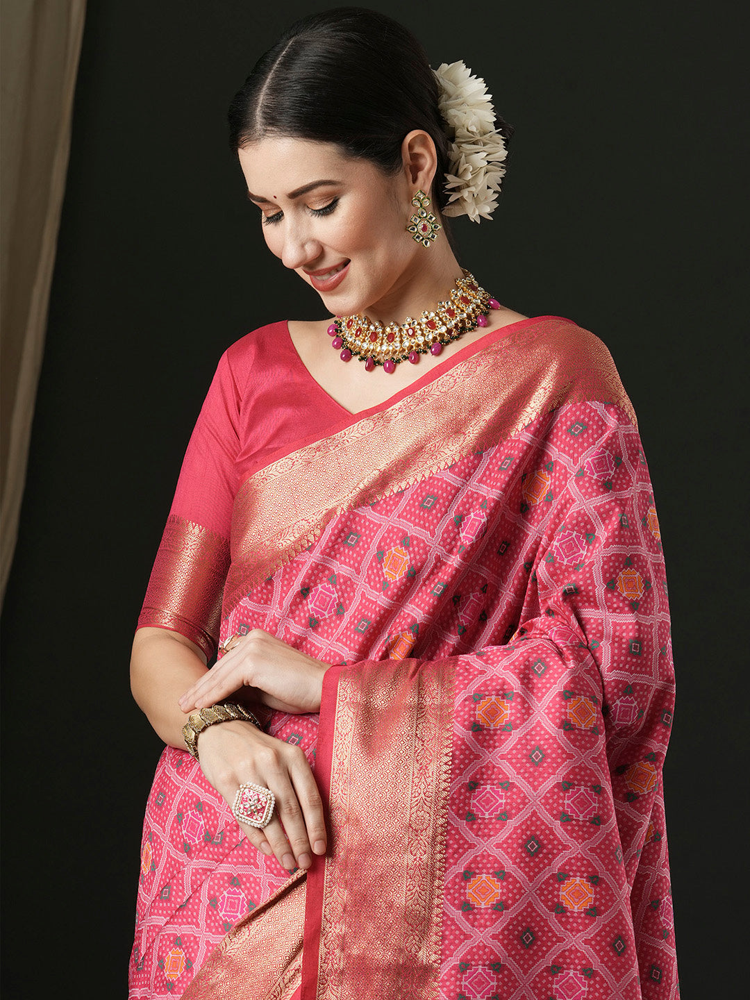 Silk Blend Pink Woven Design Designer Saree With Blouse