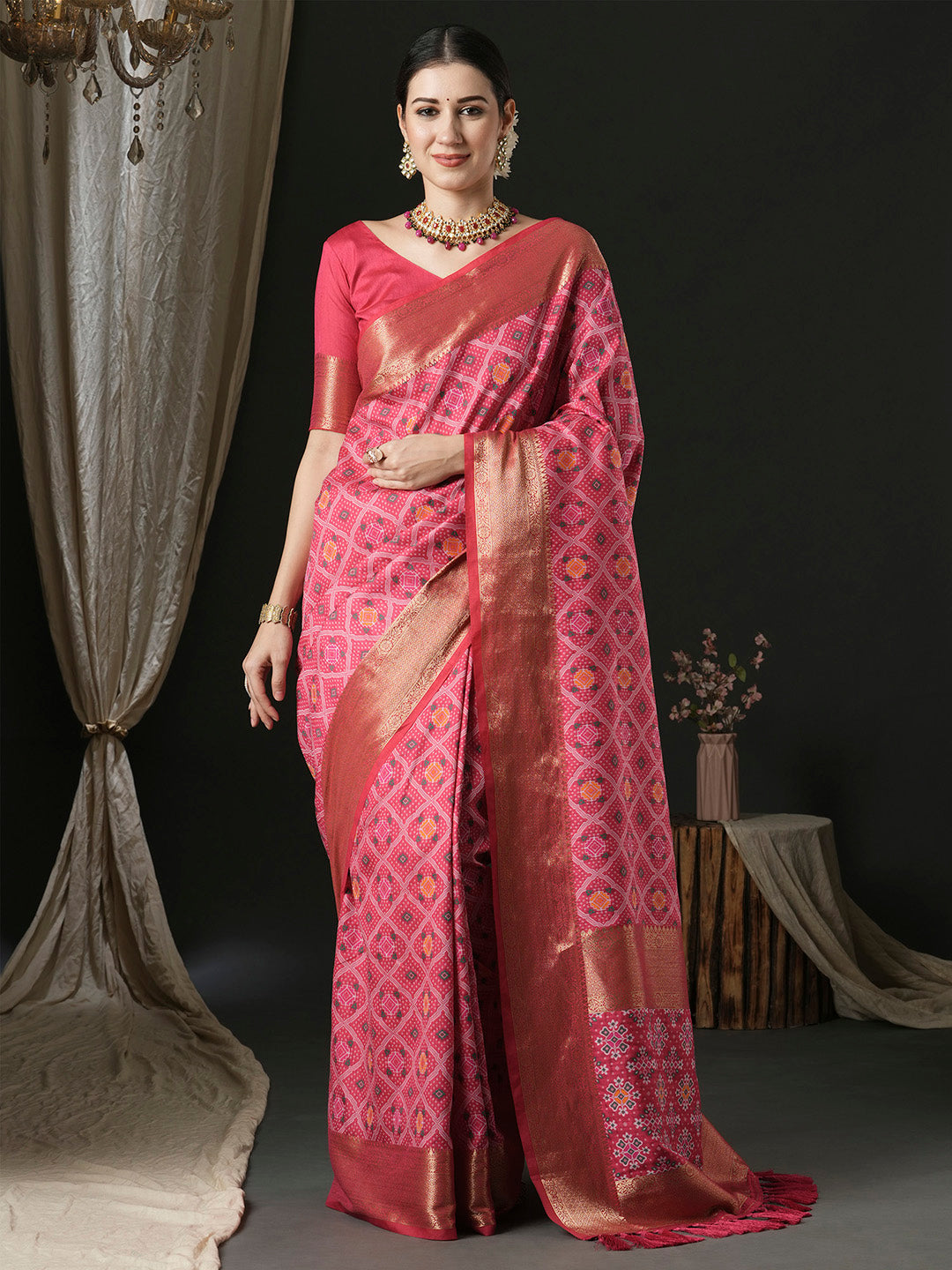 Silk Blend Pink Woven Design Designer Saree With Blouse