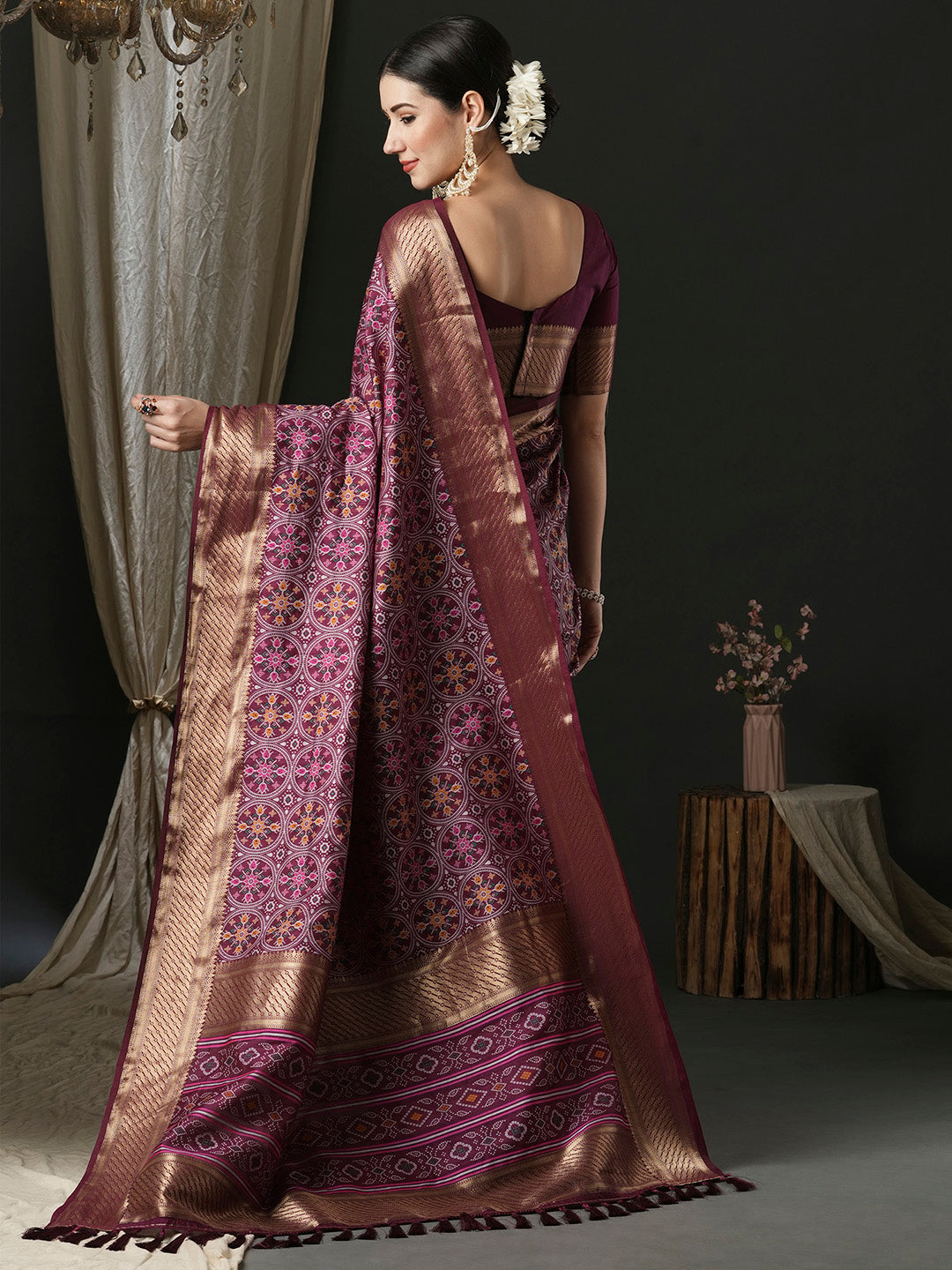 Silk Blend Purple Woven Design Designer Saree With Blouse