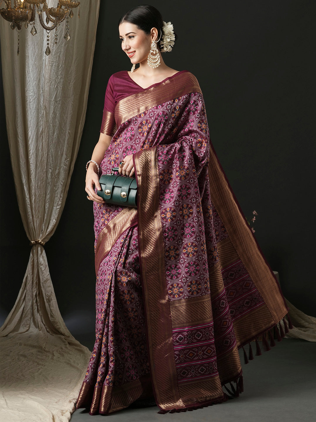 Silk Blend Purple Woven Design Designer Saree With Blouse