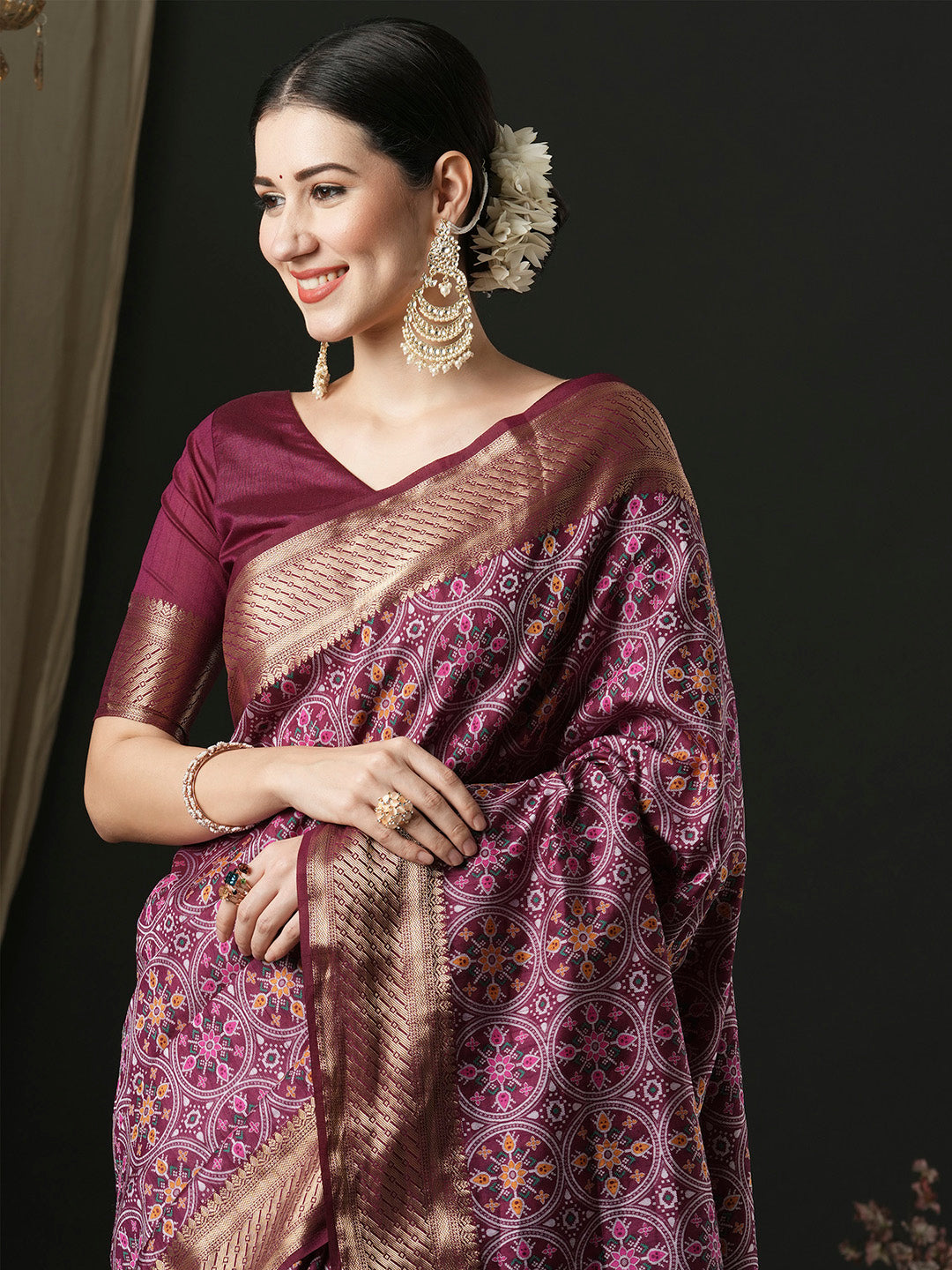 Silk Blend Purple Woven Design Designer Saree With Blouse