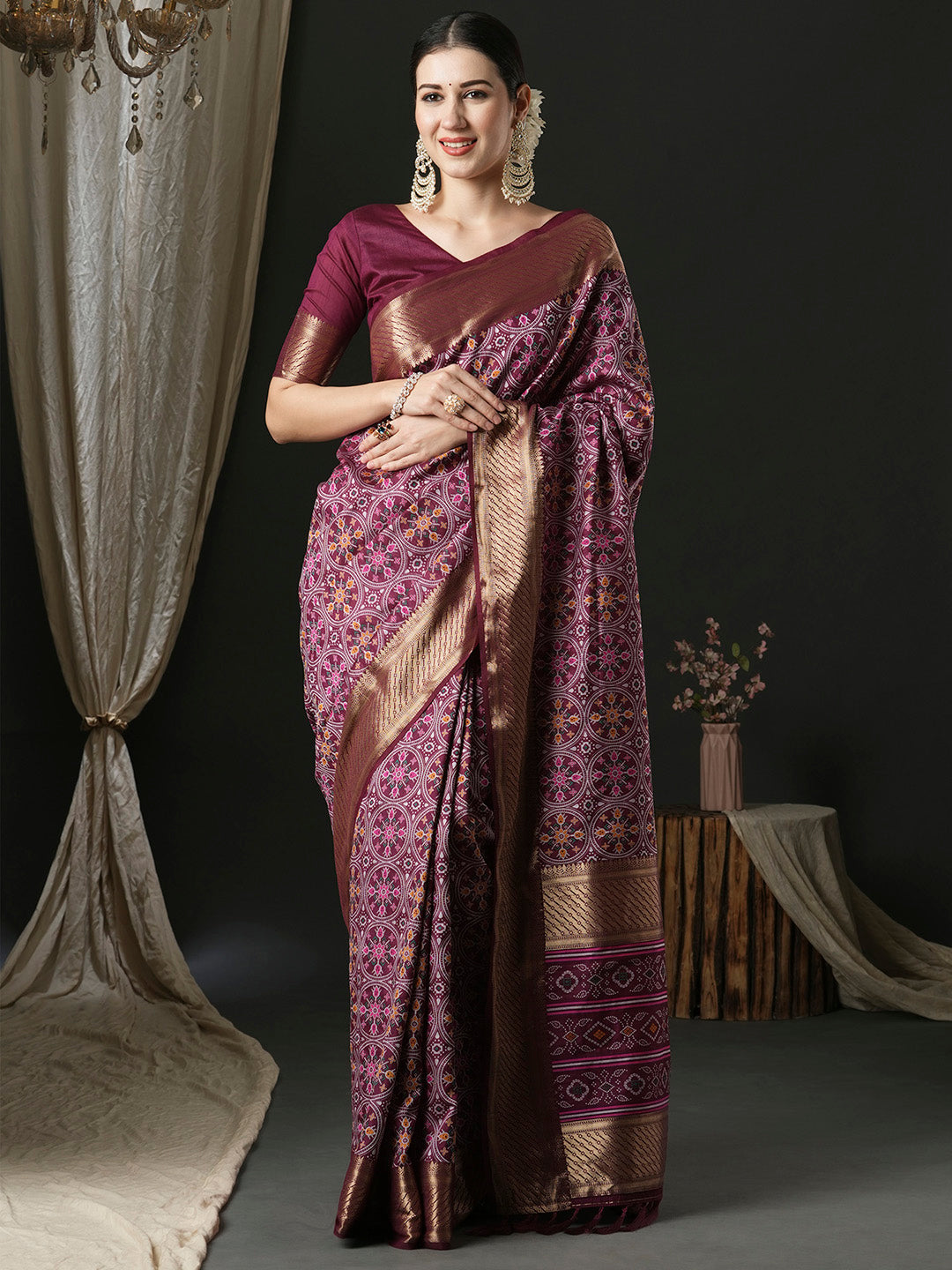 Silk Blend Purple Woven Design Designer Saree With Blouse