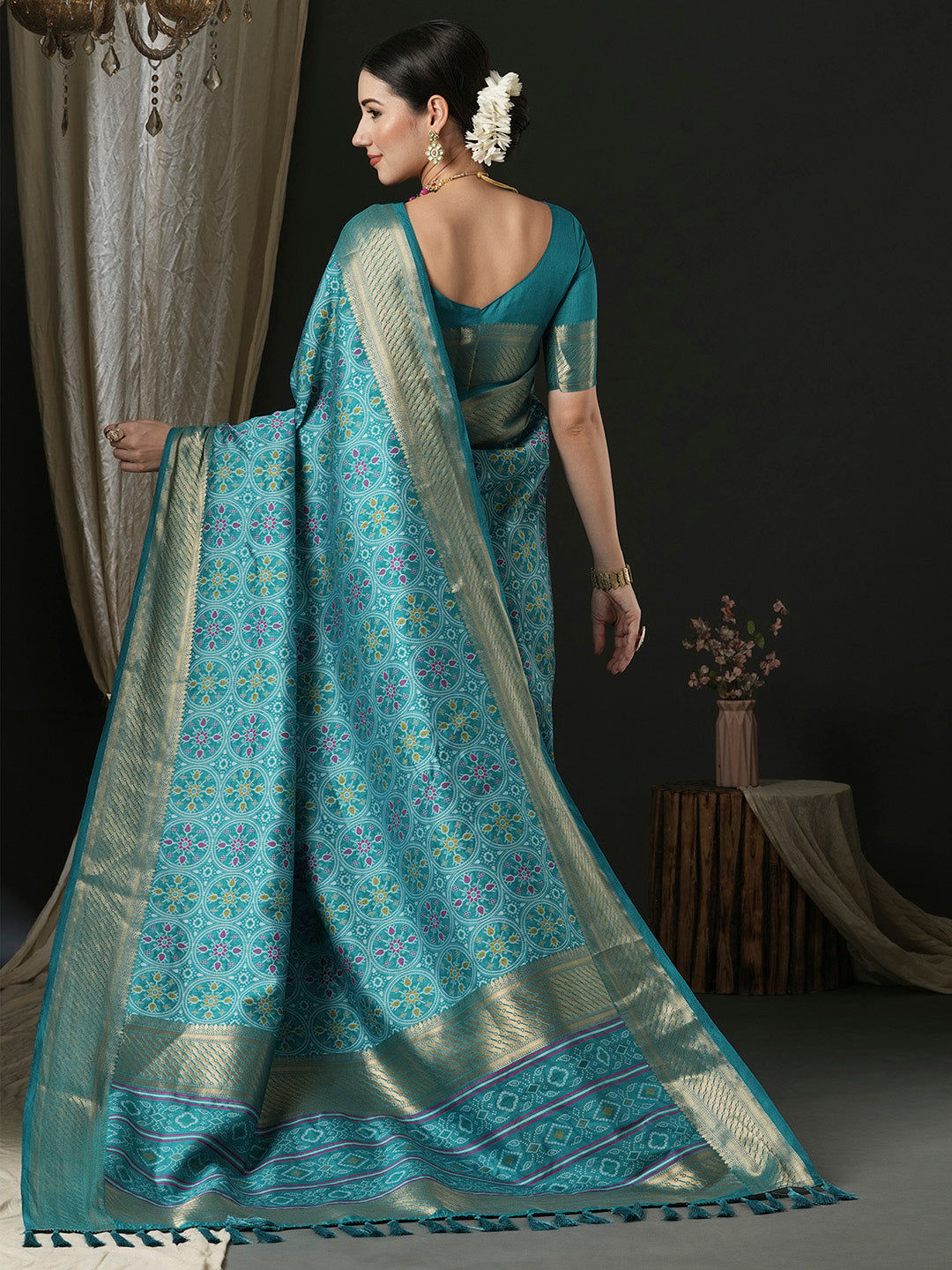 Silk Blend Blue Woven Design Designer Saree With Blouse