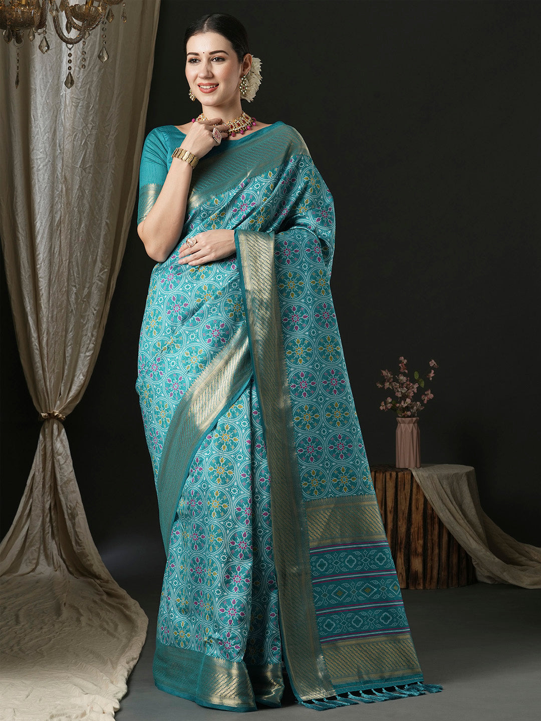 Silk Blend Blue Woven Design Designer Saree With Blouse