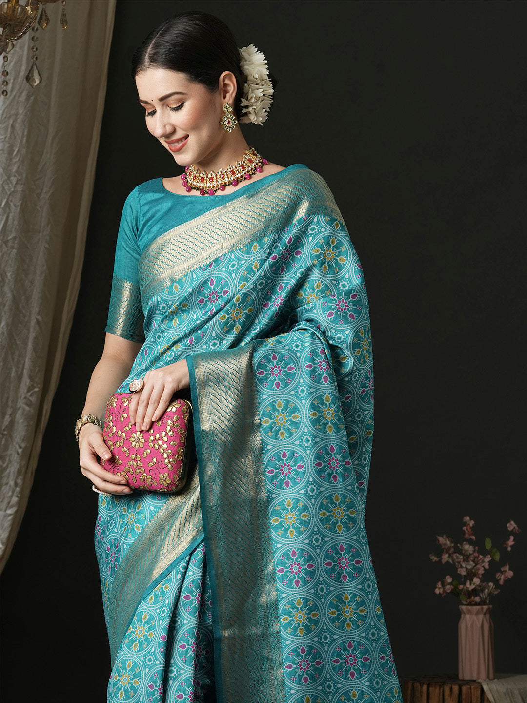 Silk Blend Blue Woven Design Designer Saree With Blouse