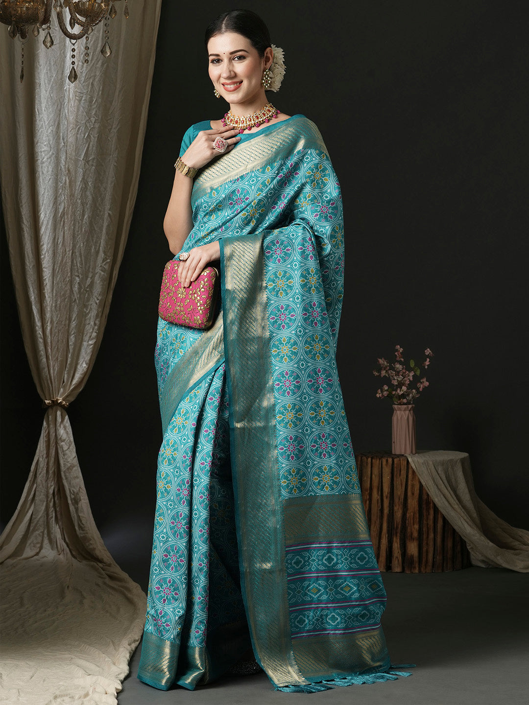 Silk Blend Blue Woven Design Designer Saree With Blouse