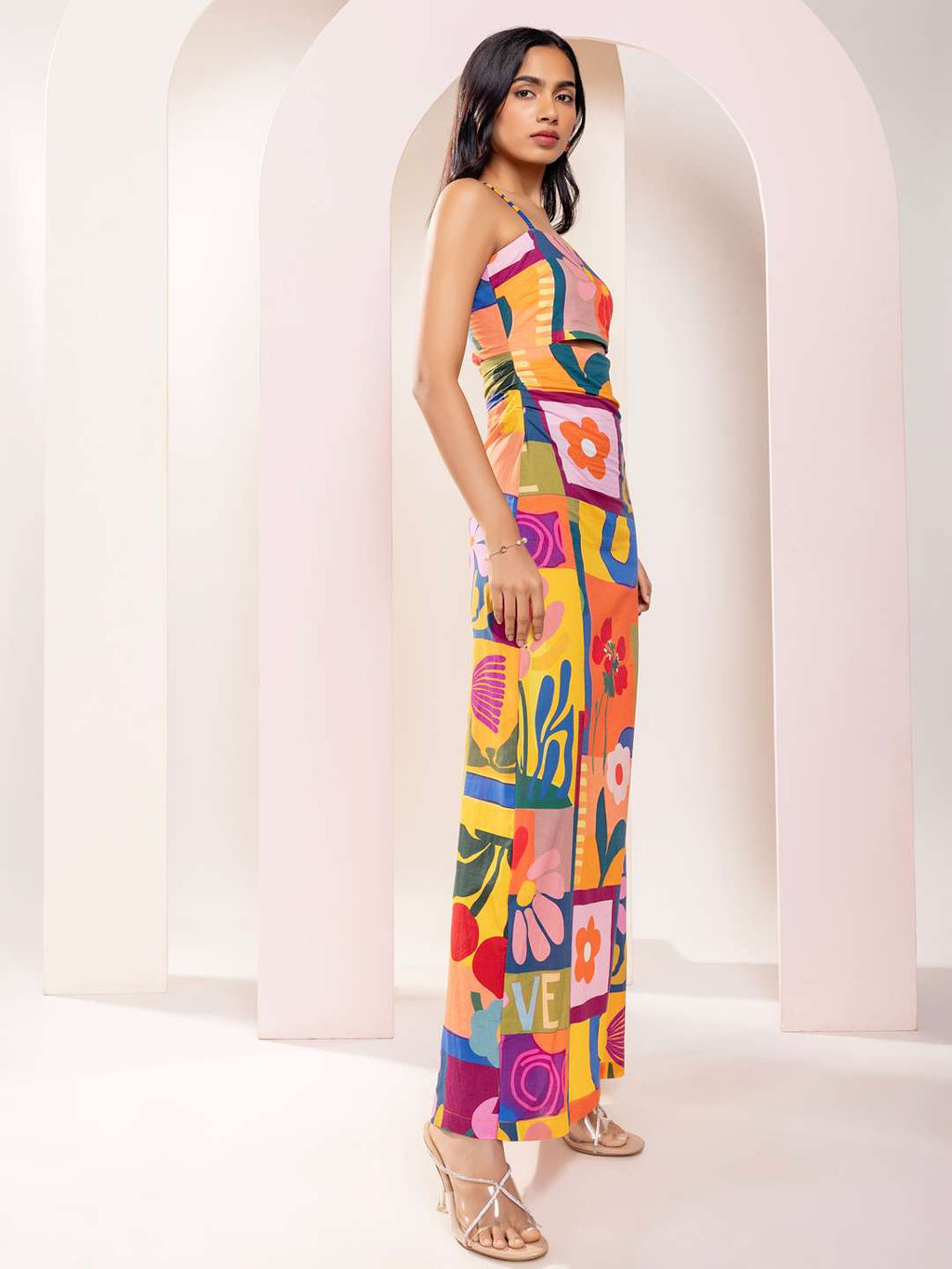 Retro Printed Cutout Maxi Dress