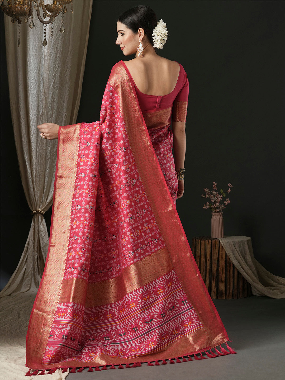 Silk Blend Pink Woven Design Designer Saree With Blouse