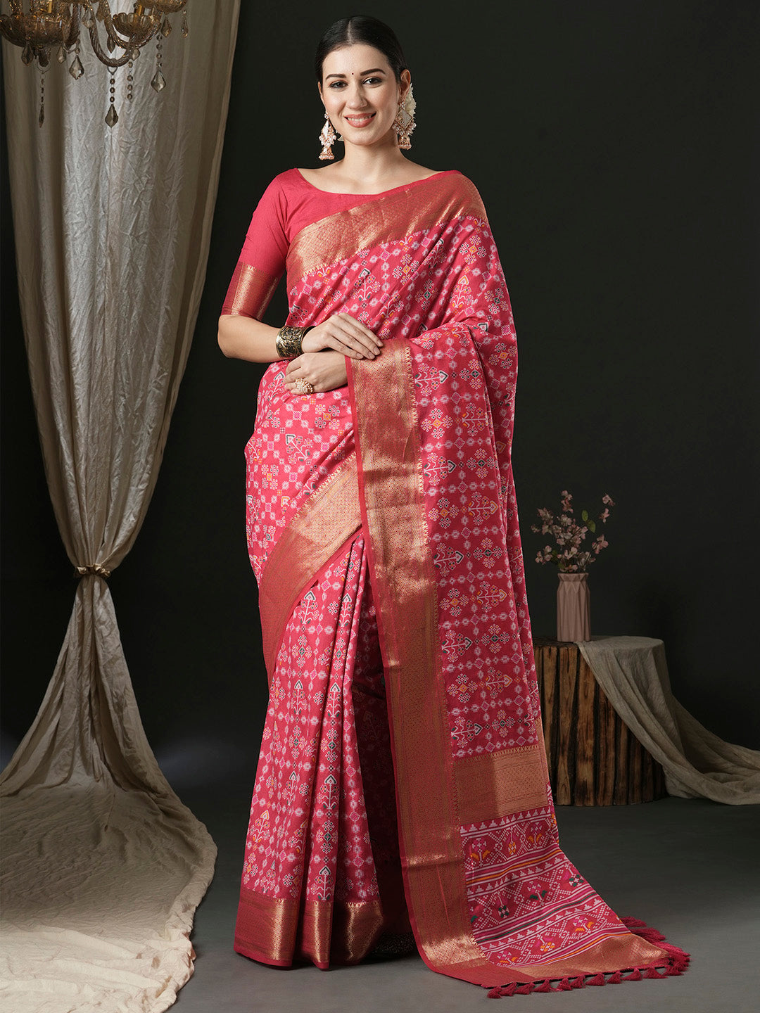 Silk Blend Pink Woven Design Designer Saree With Blouse