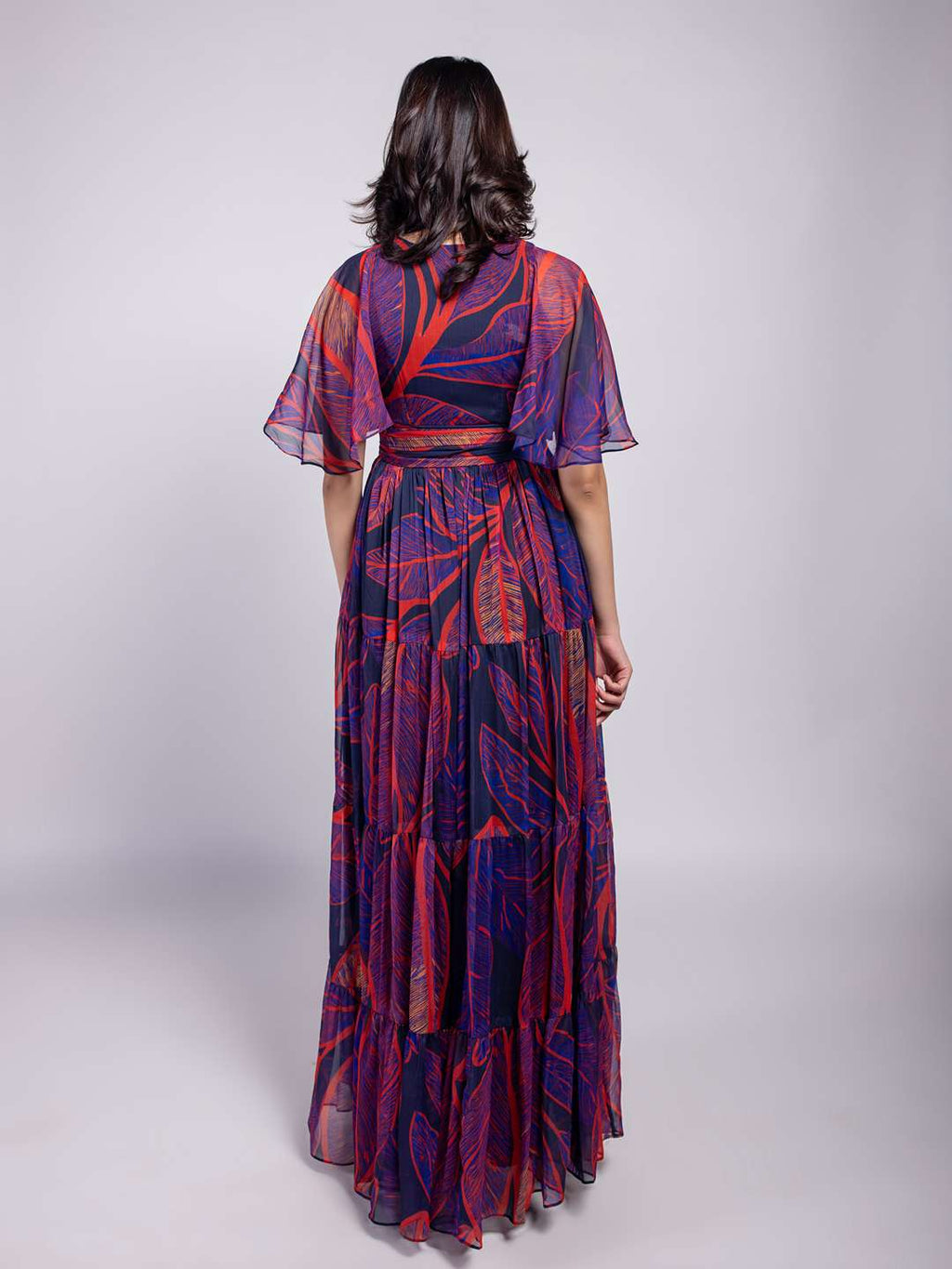 Foliage Printed Tiered Dress