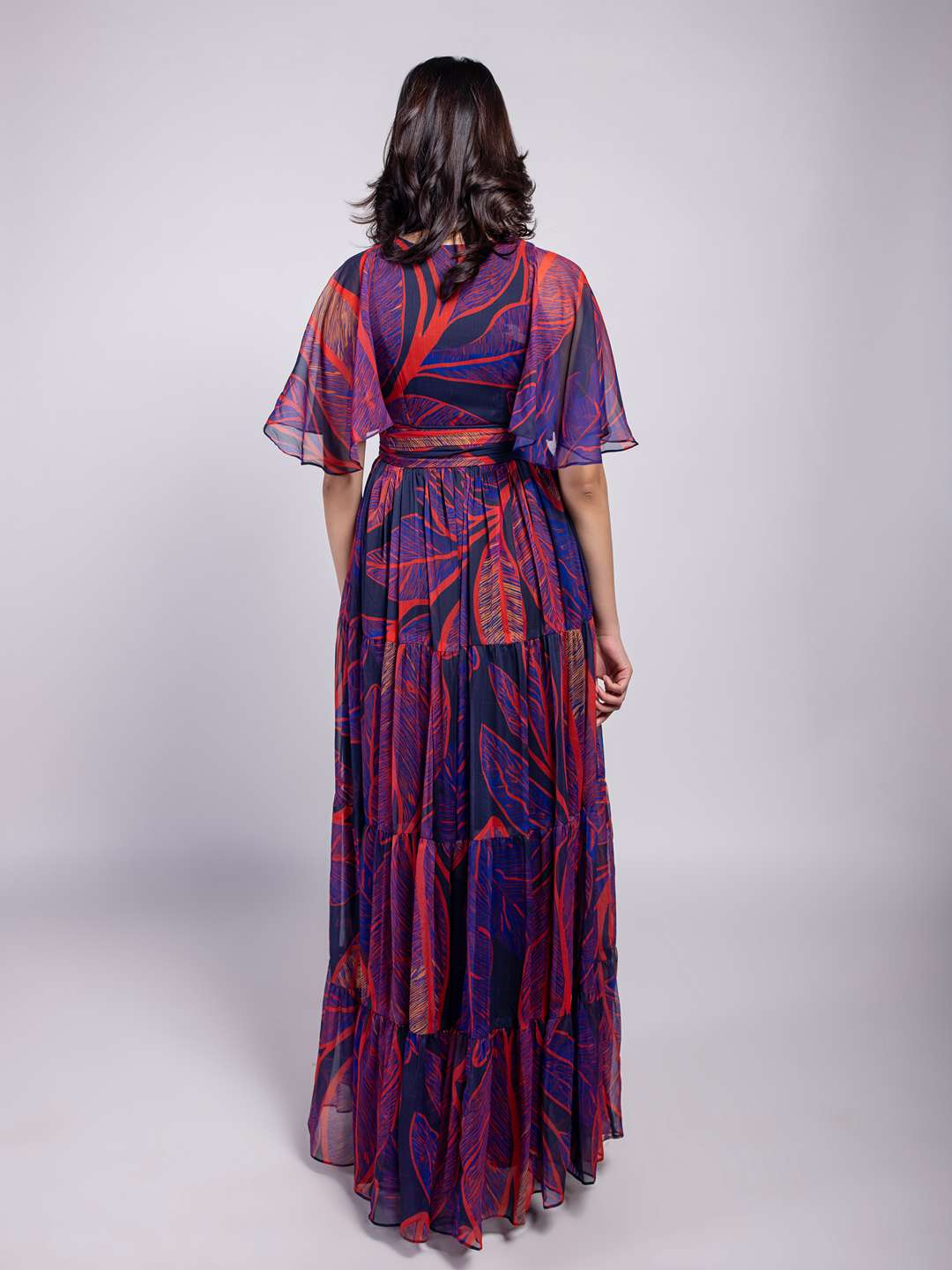 Foliage Printed Tiered Dress