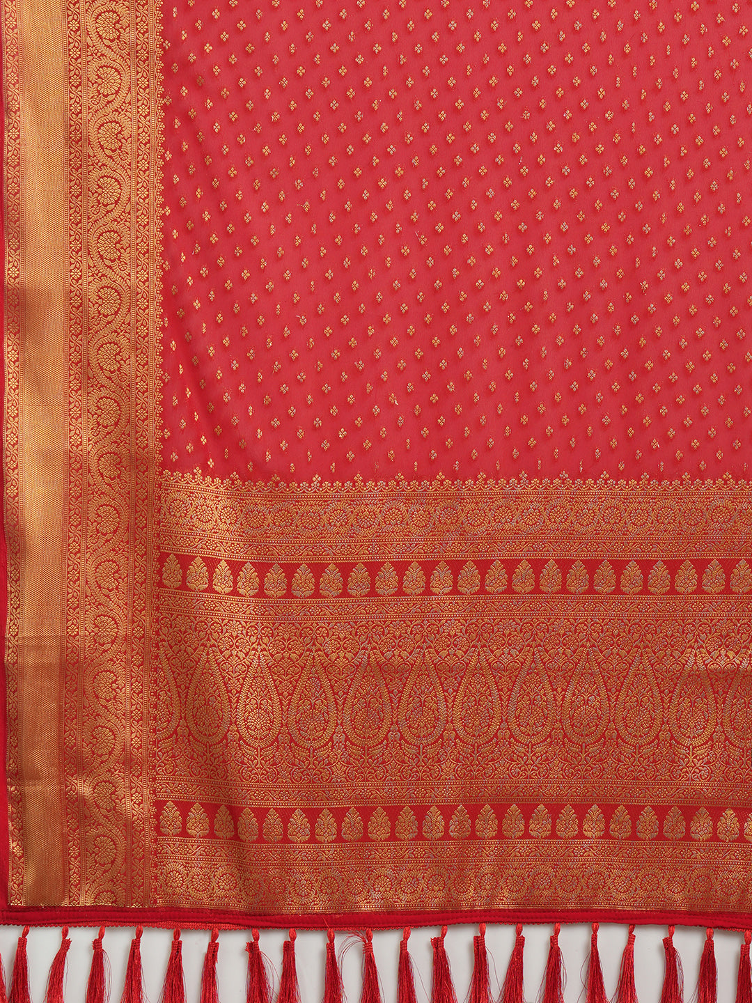 Georgette Red Woven Design Designer Saree With Blouse