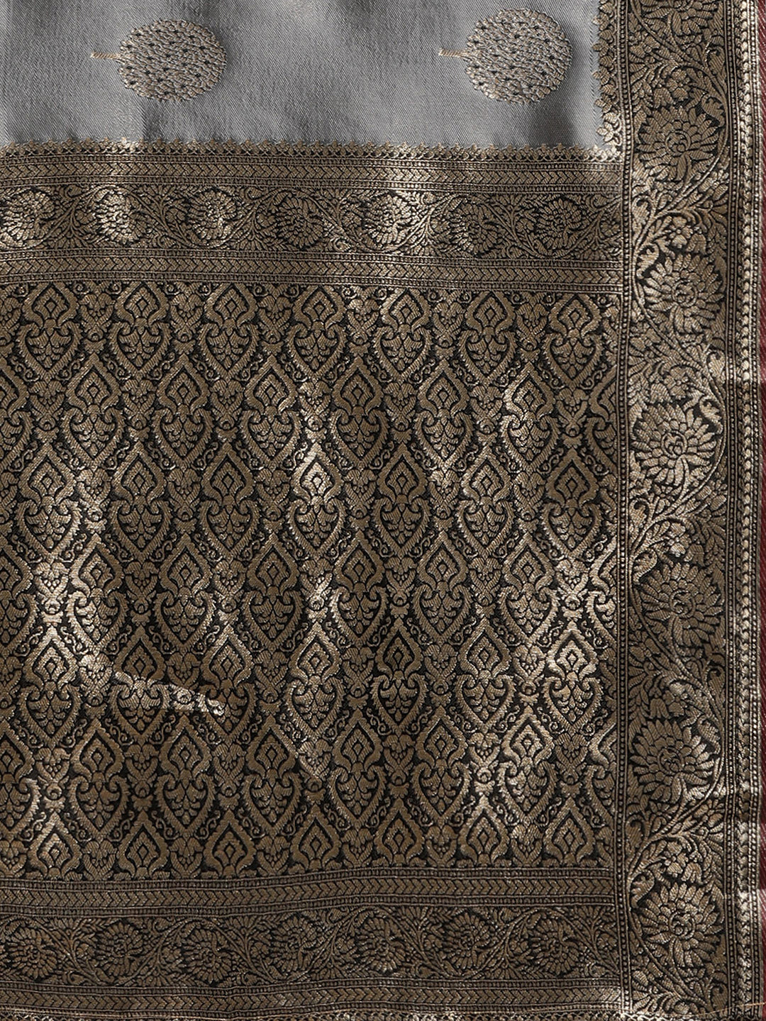 Silk Blend Grey WovenDesign DesignerSaree With Blouse Piece