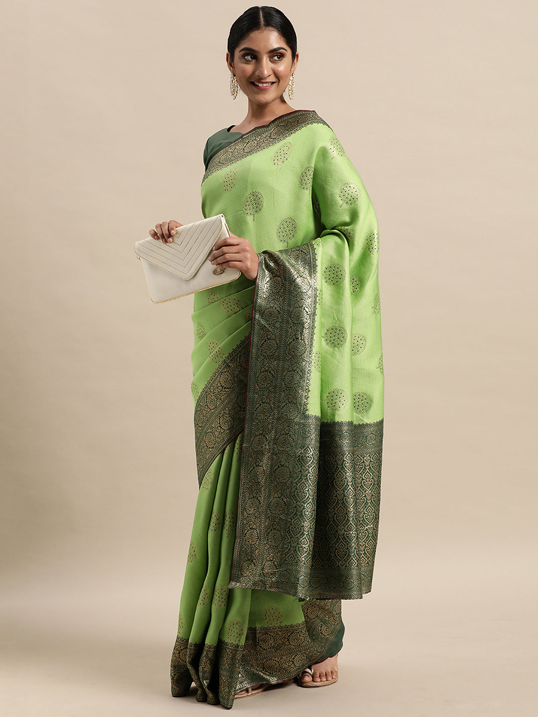 Silk Blend Green WovenDesign DesignerSaree With Blouse Piece