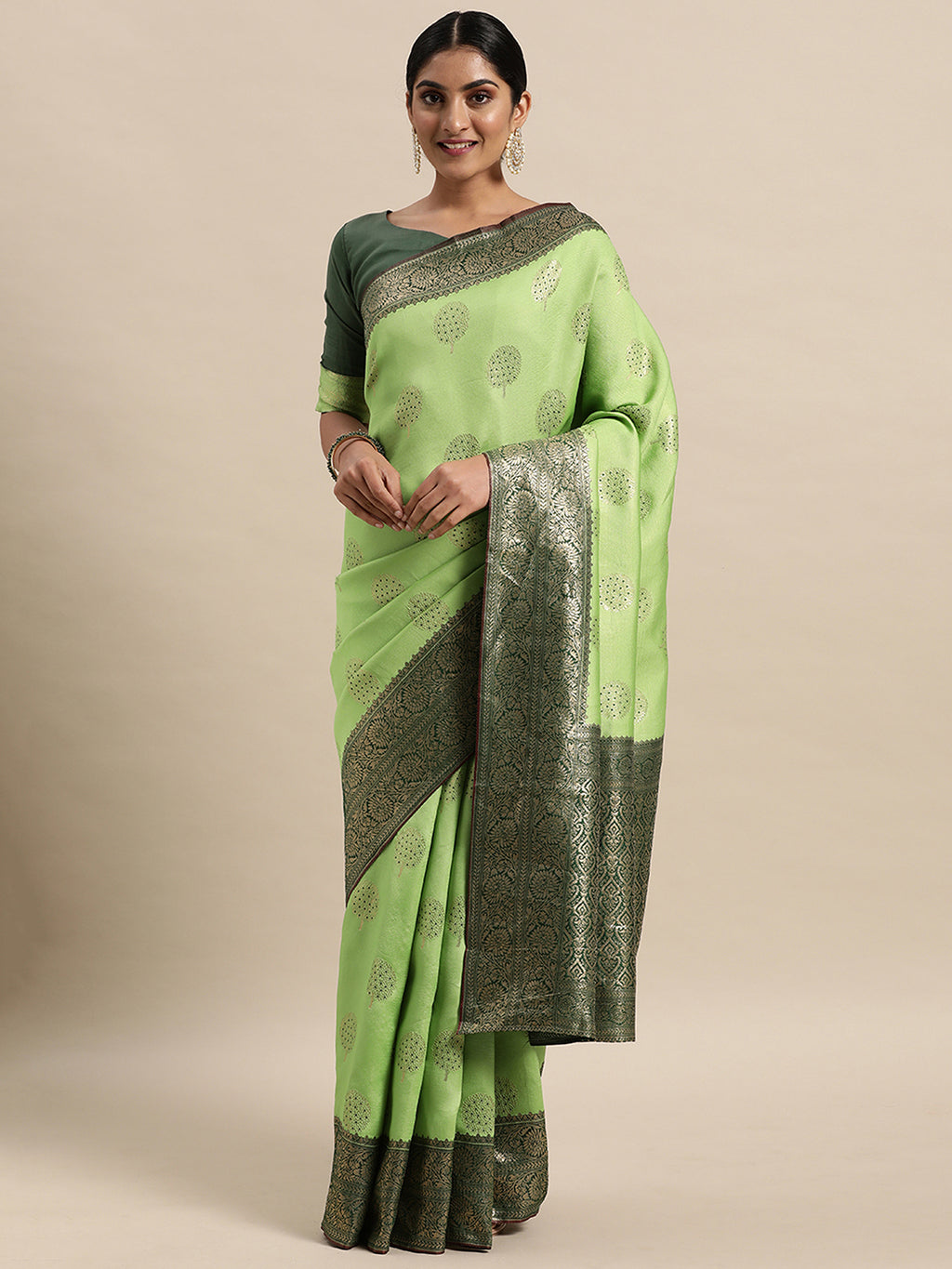 Silk Blend Green WovenDesign DesignerSaree With Blouse Piece