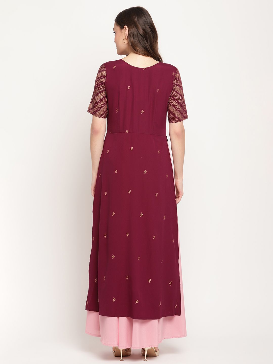Wine Crepe Glitter Print Dress