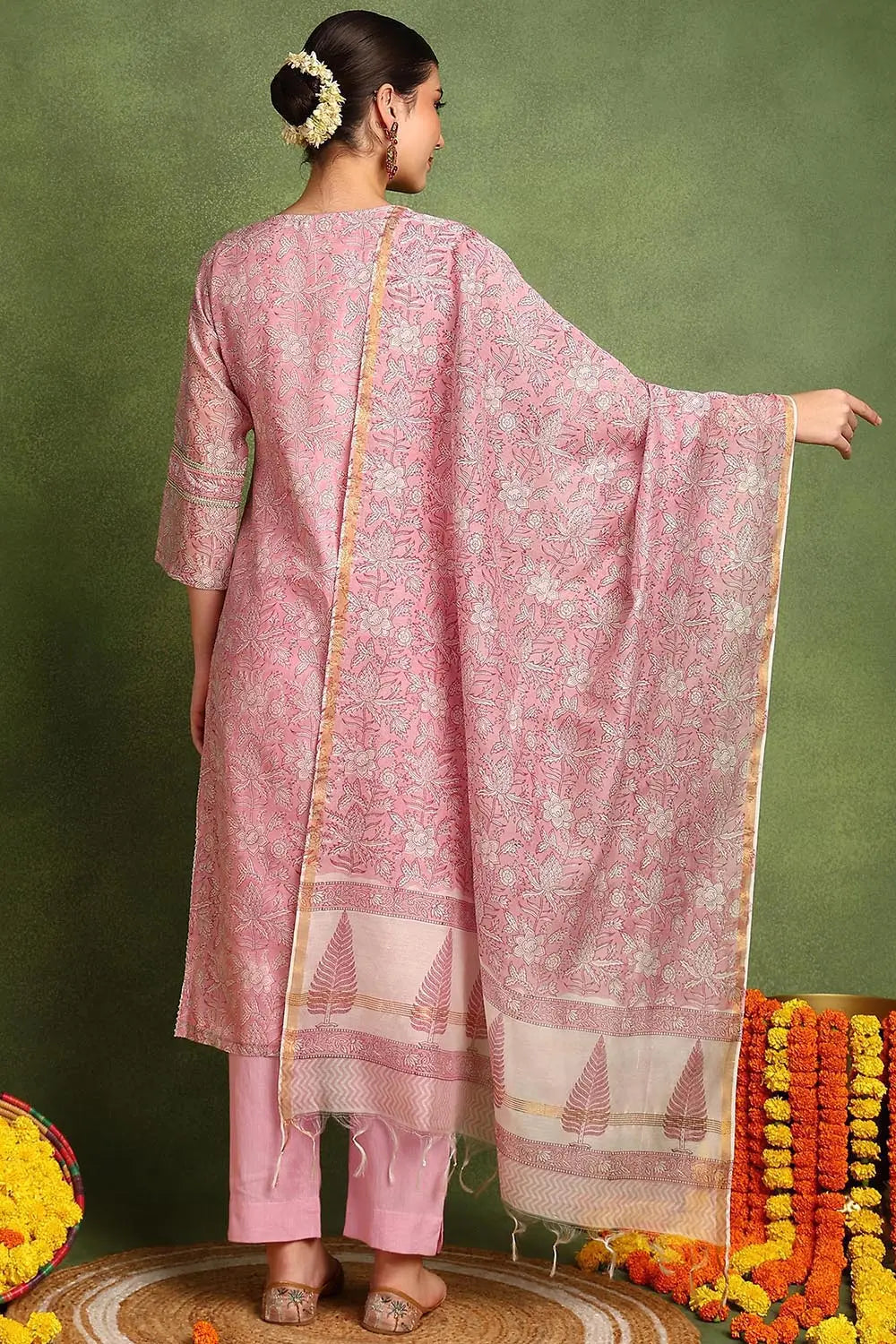 Pink Chanderi Silk Dupatta