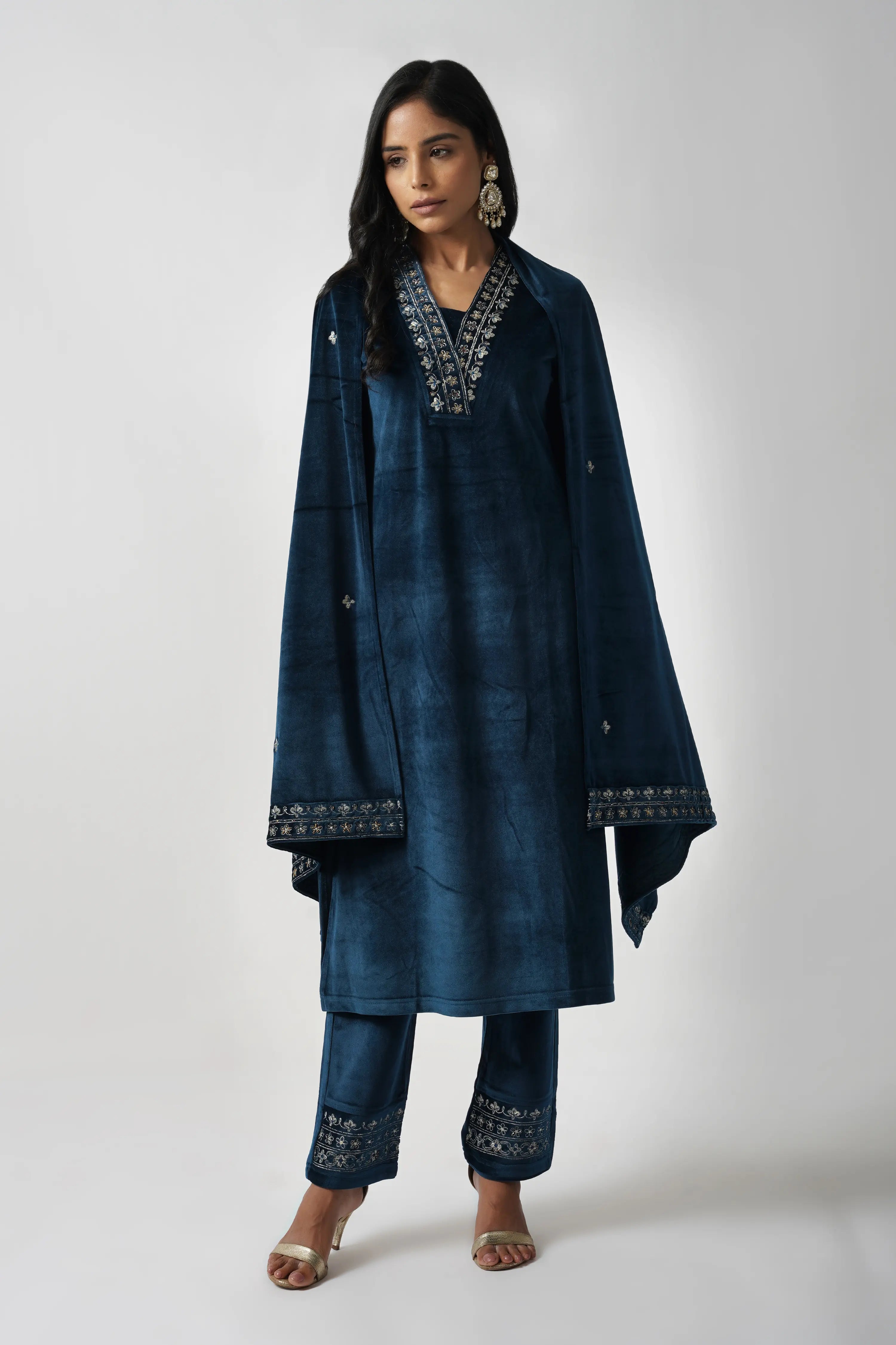 Midnight Plush Velvet Hand Embroidered Kurta Set