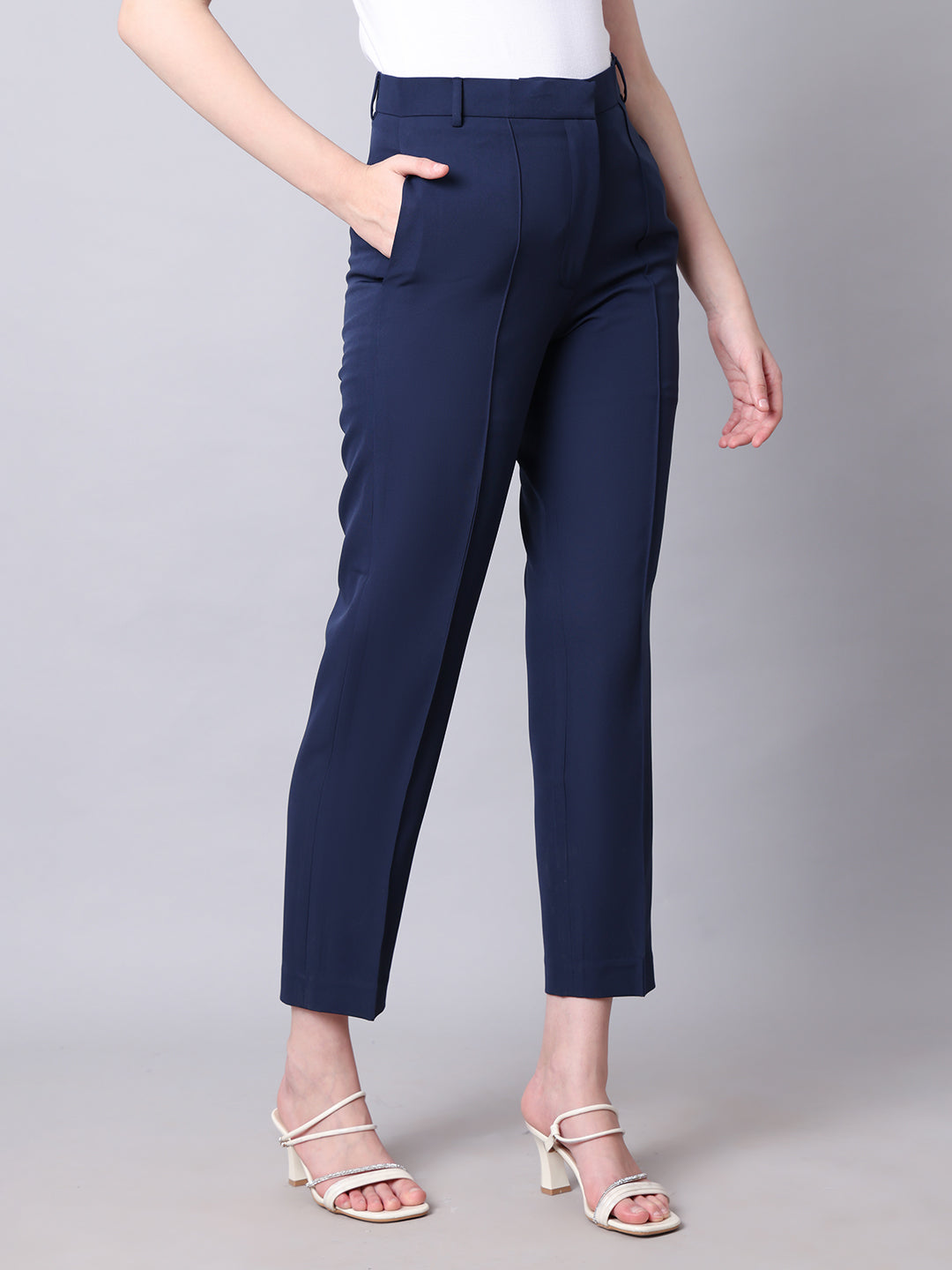 Exude Timeless Threads Straight Fit Trousers with Pockets