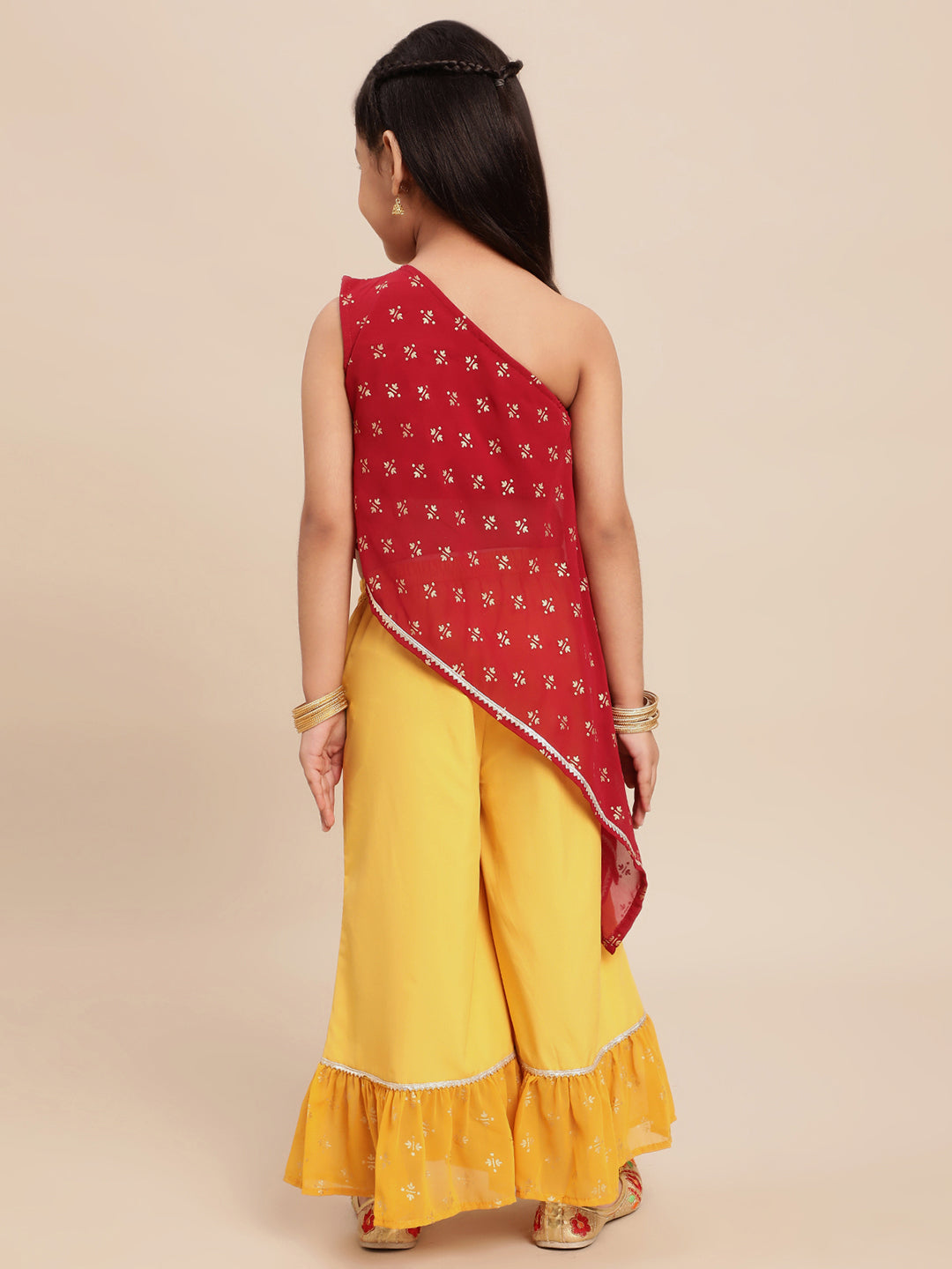 Maroon & Yellow Georgette Asymmetric Kurta Sets