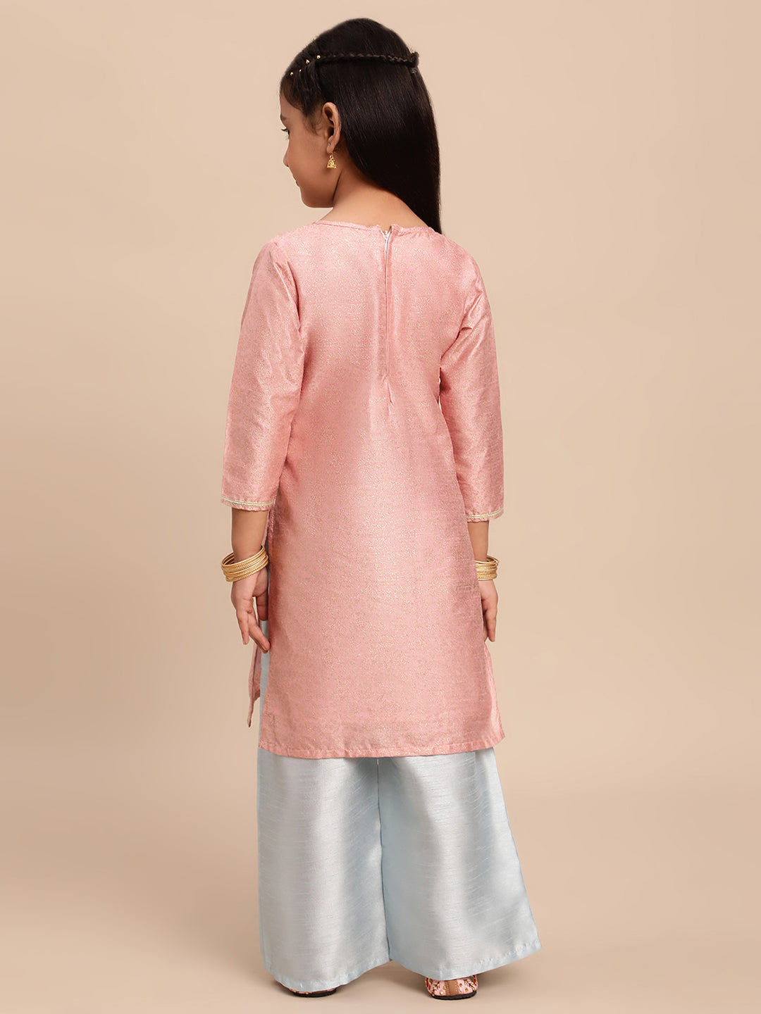 Pink Poly Silk Girls Kurta Set