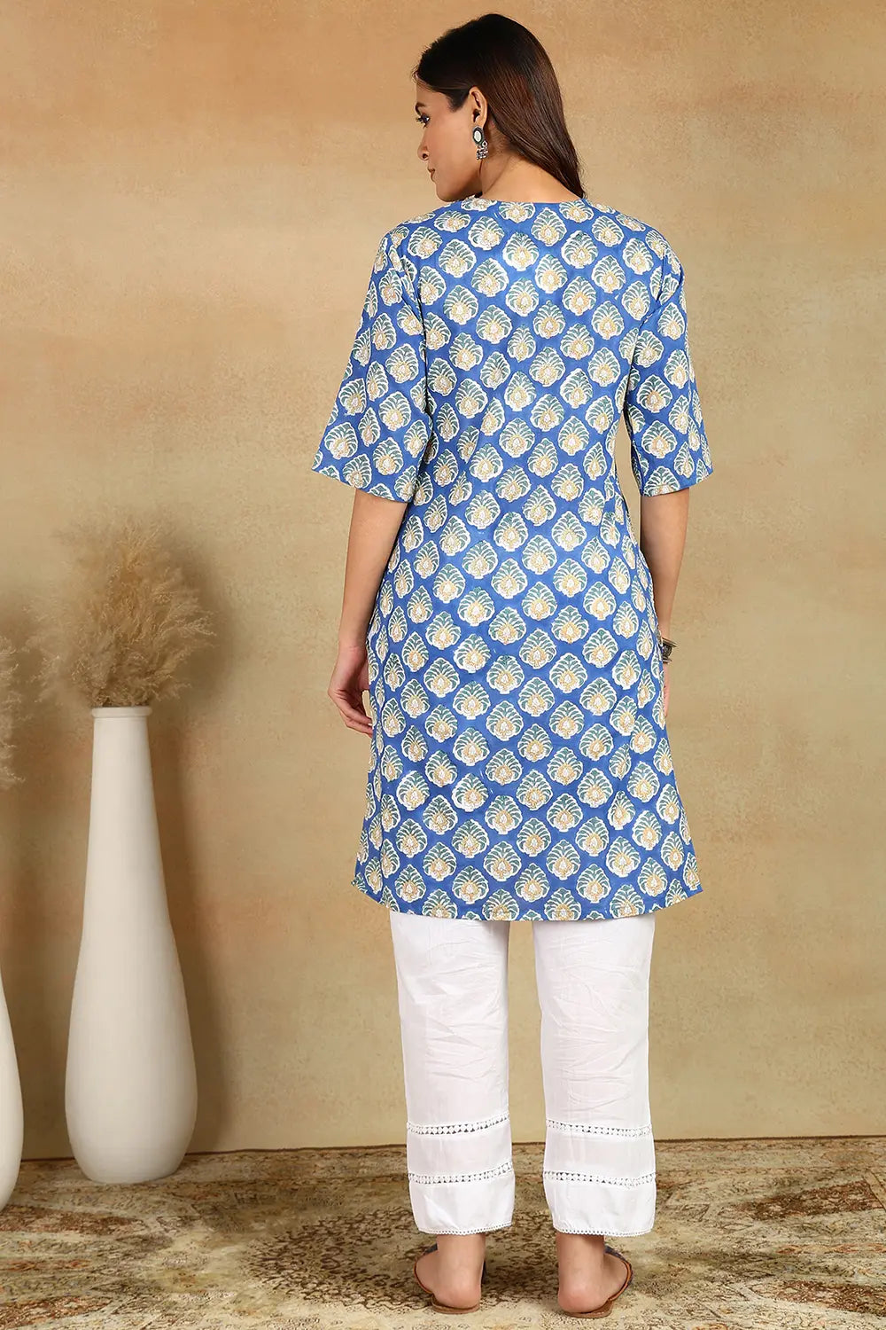 Blue Sanganeri Short Kurta