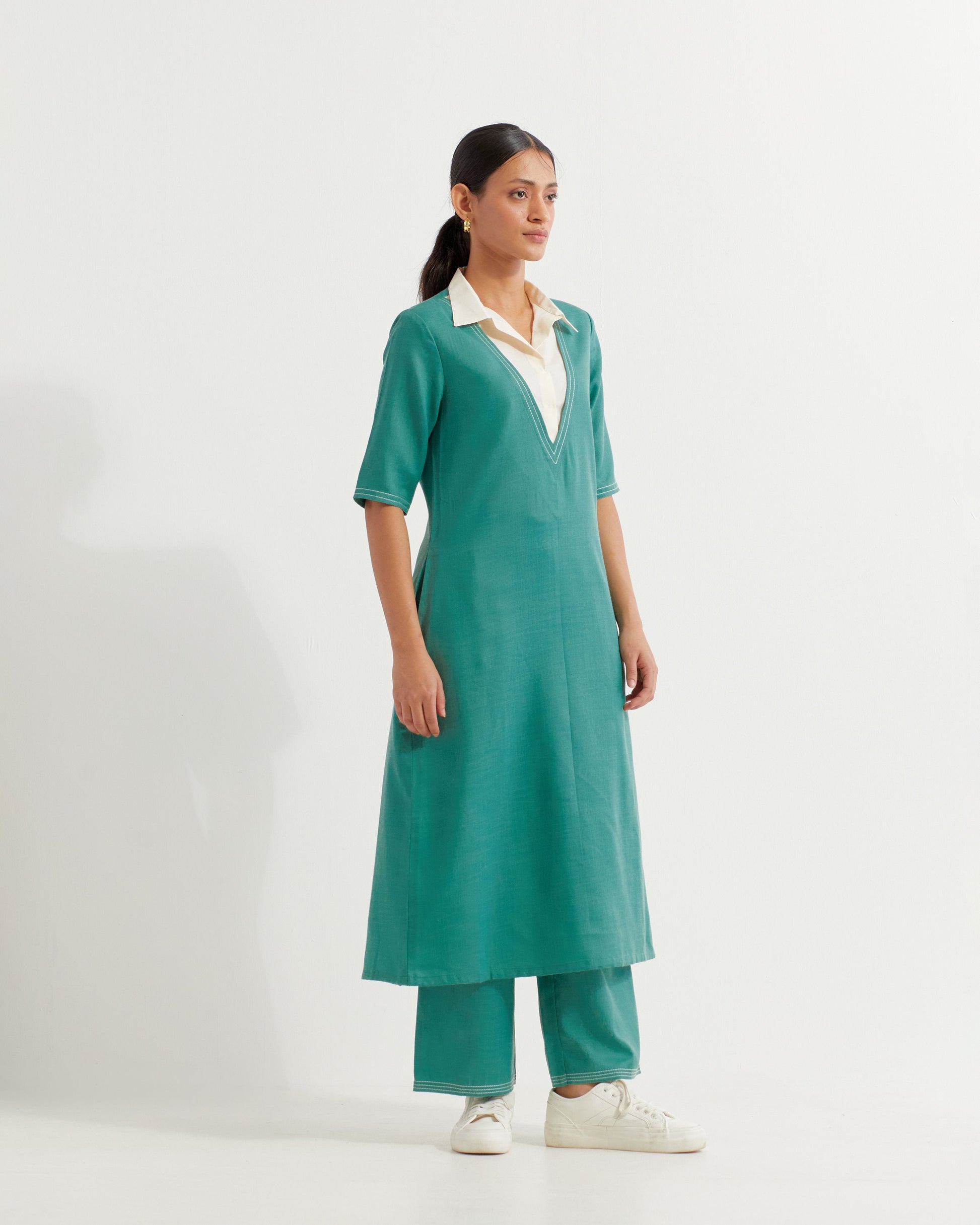 Green Collared Co-ord Set (Set of 2)- IC
