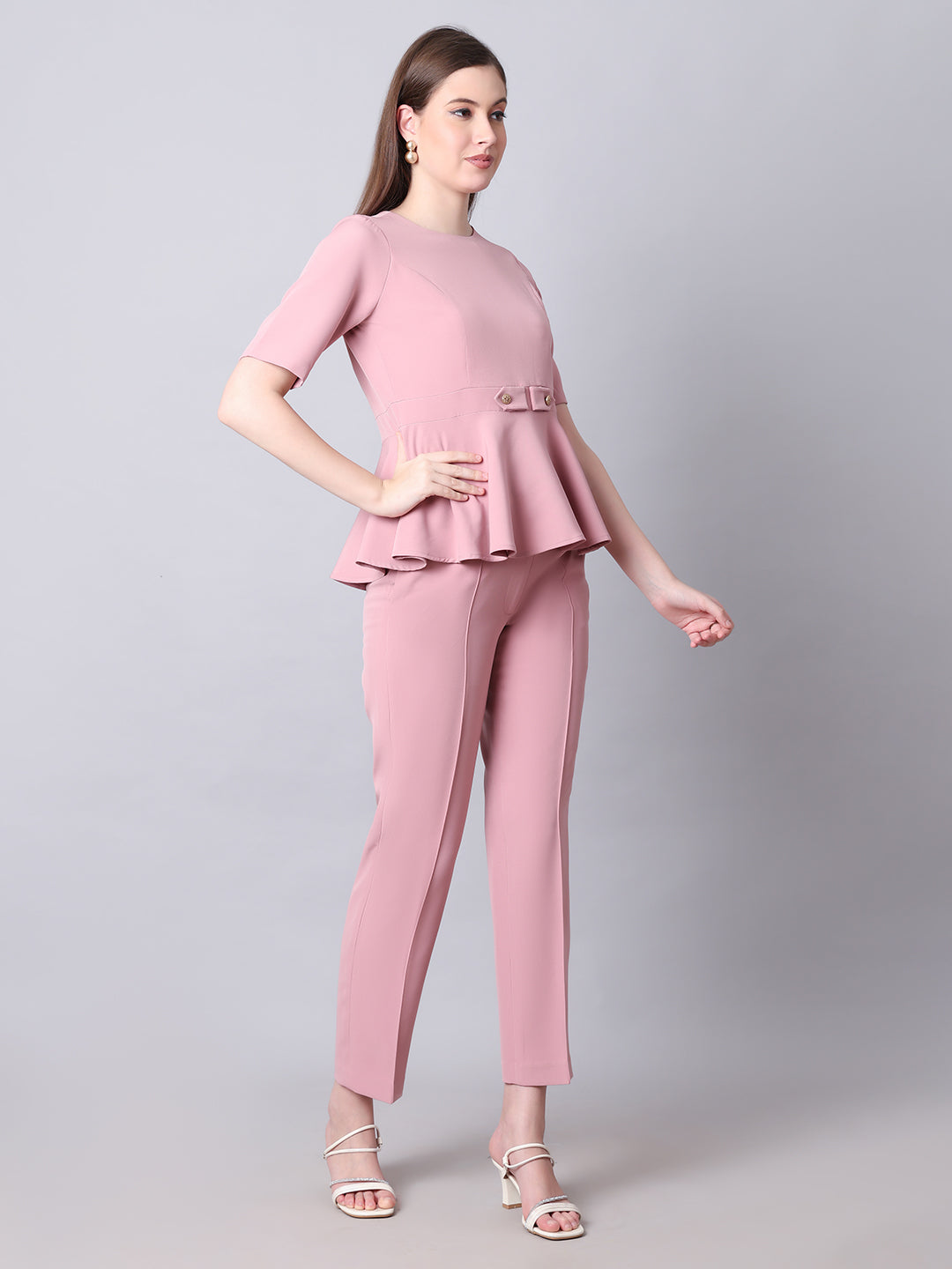 Exude Her Legacy A-Line Top with Waist Detail, Paired With Matching Straight Fit Trouser