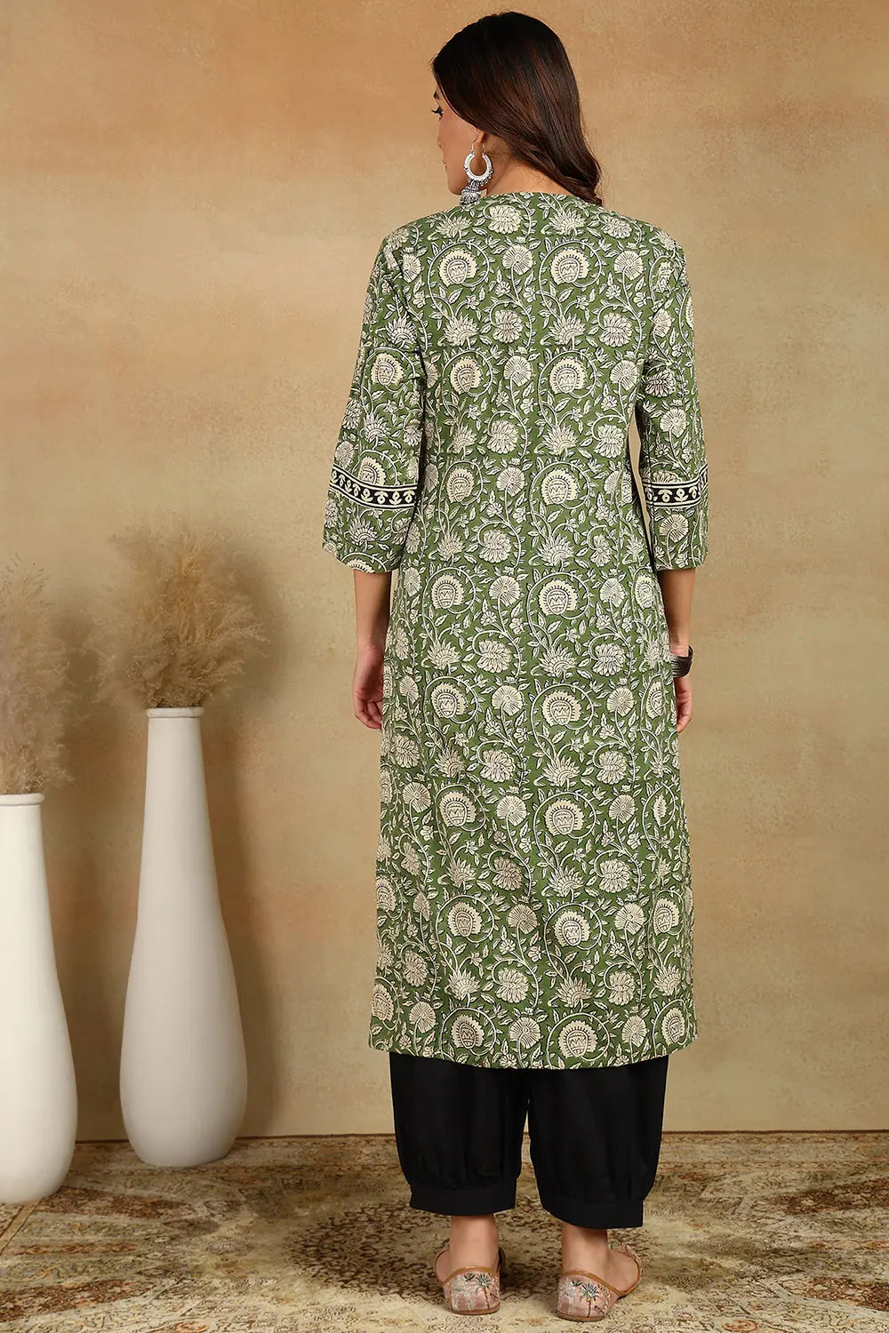 Green/Black Straight Bagru Kurta