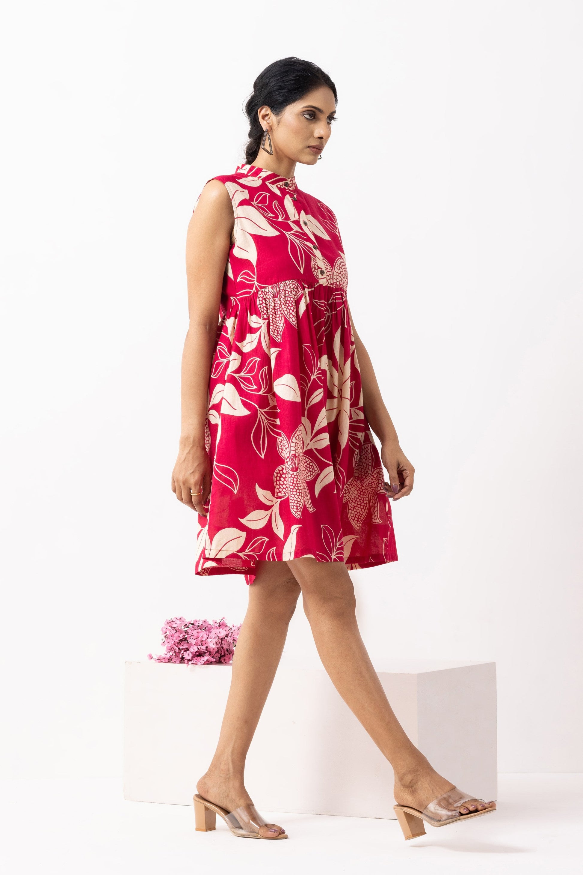 Crimson Red Block Printed Amore Dress- IC