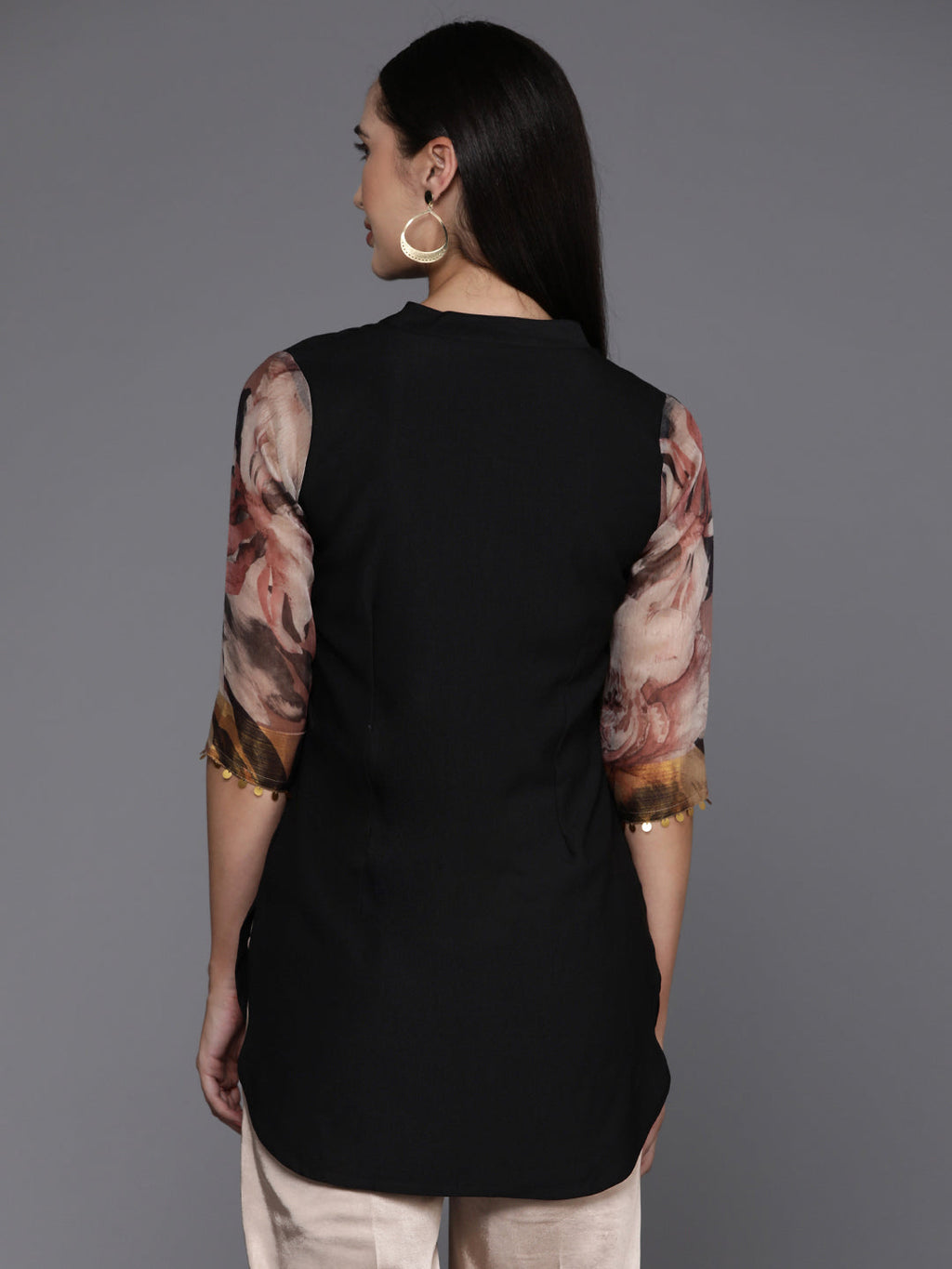 Black & Brown Printed Sequined Tunic-AH