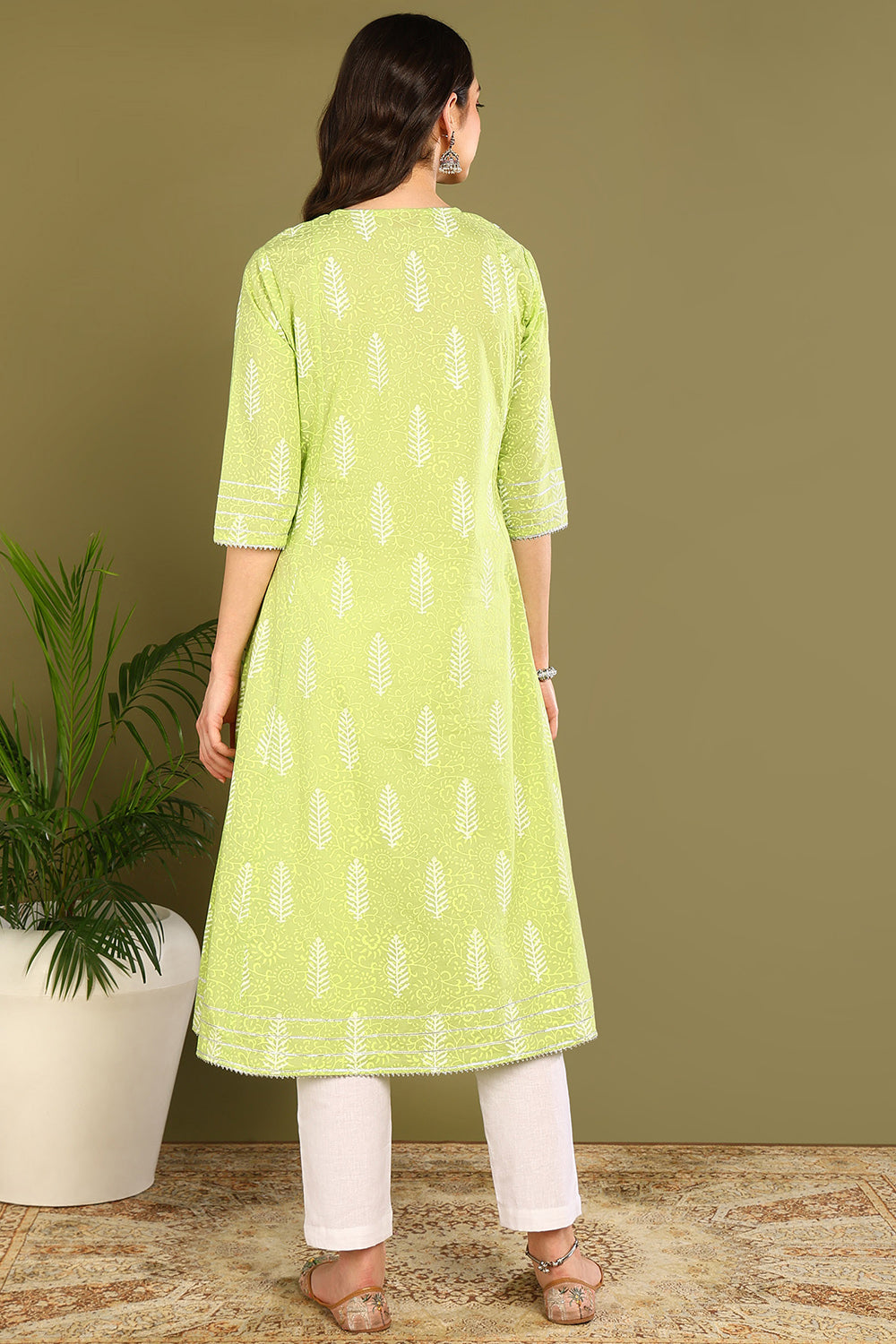 Florescent Green 'A' Line Kurta