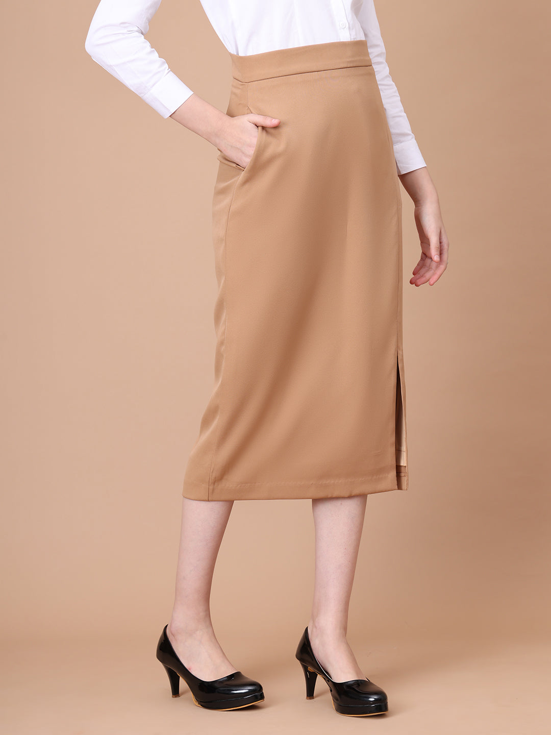 Exude Unstoppable Grace Midi Skirt With Front Slit