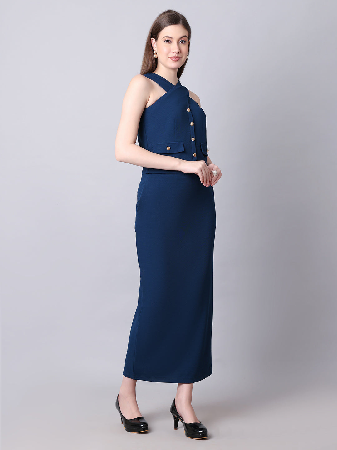 Exude Runway-Ready Long Skirt with Halter Top