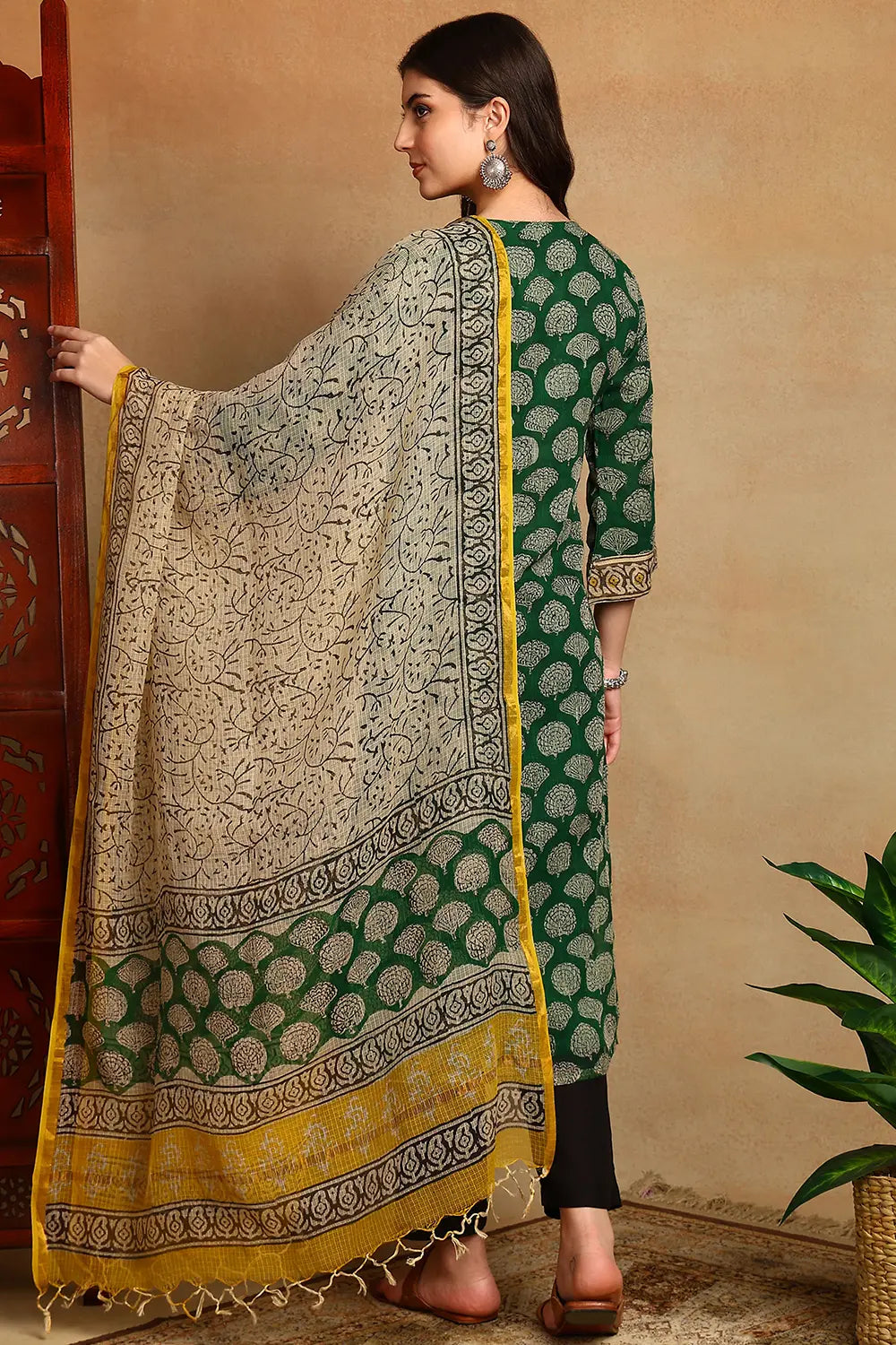 Green/Mustard Kota Doria Dupatta