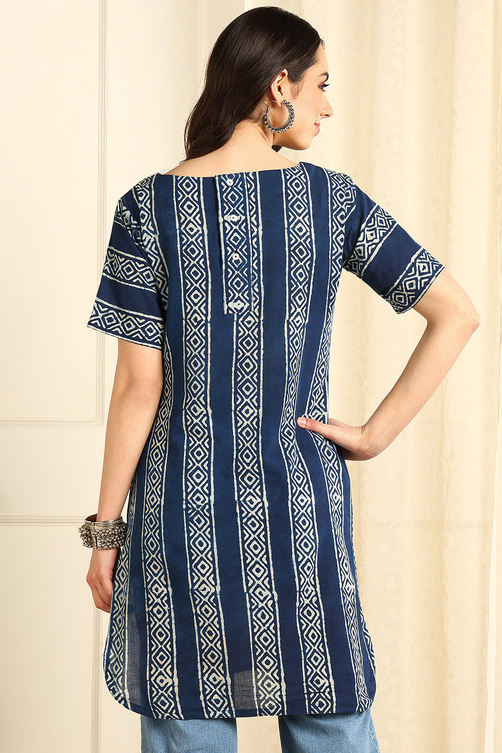 Indigo Blue Straight Cotton Short Kurta